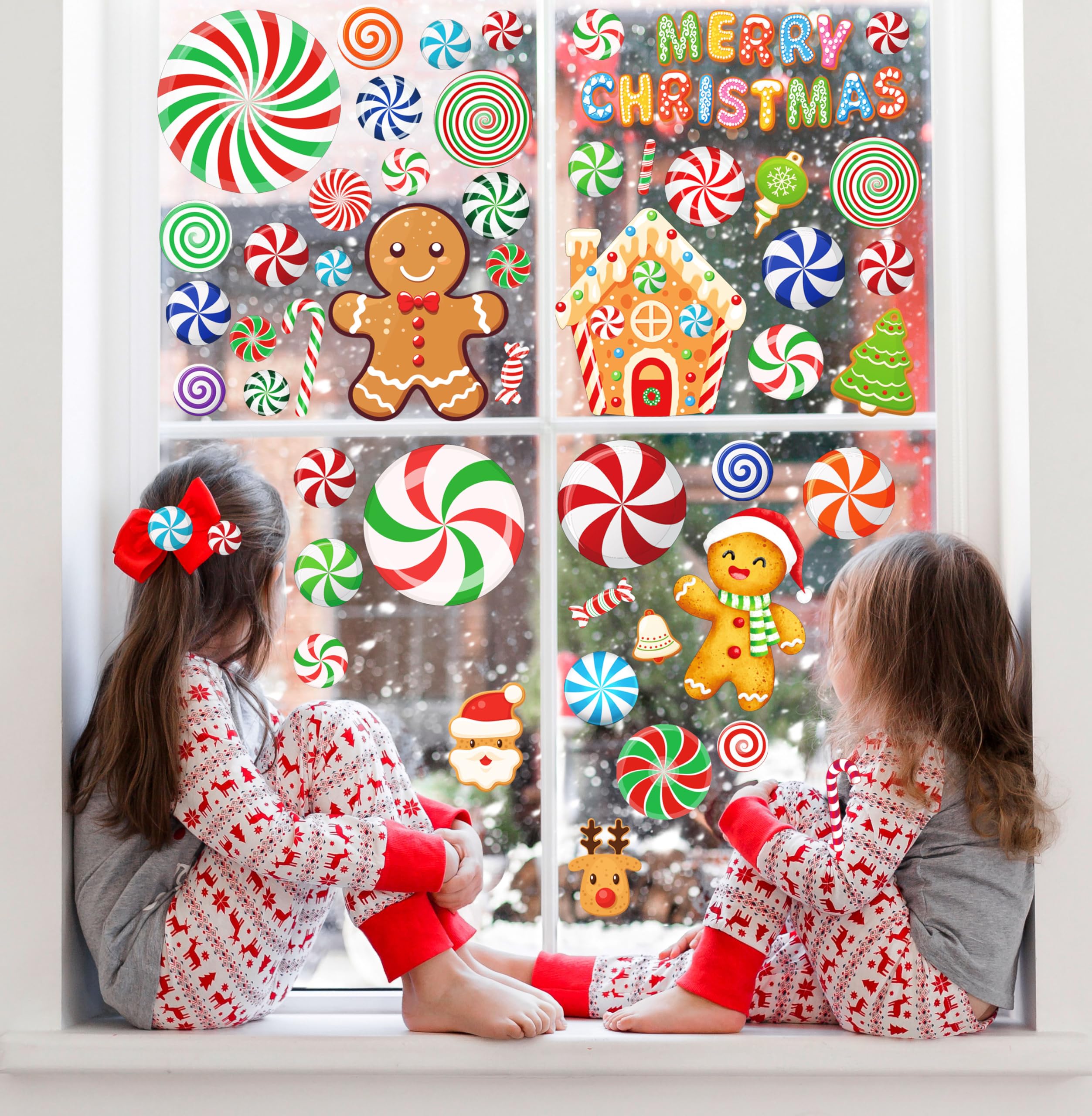 Festive Christmas Candy Cane Window Clings - Holiday Window Stickers & Decals for Home, School, Office Decor (Set of 24) - Perfect for Glass Doors, Windows, Classrooms & Holiday Party Decorations