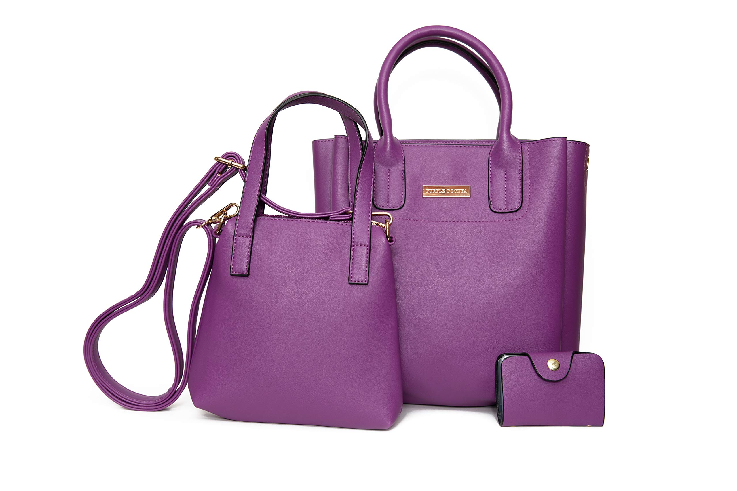 Vegan Diaper Bag Purse Set with Matching Tote & Card Wallet - Stylish Violet Crossbody Diaper Bag for Moms | Perfect for Baby Essentials, Shopping & Travel
