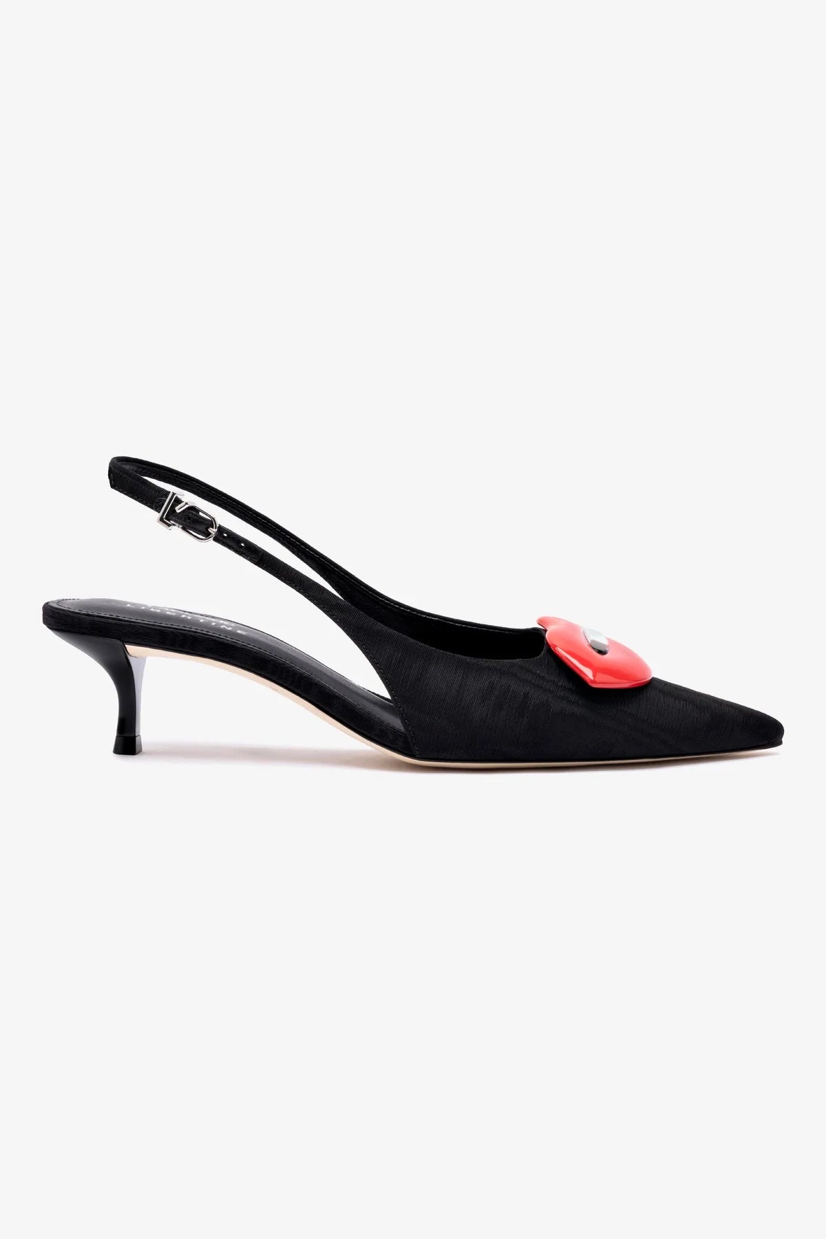 Larroudé x Libertine Lips Pump Lo Black Fabric Shoes - Stylish Women's Heels for Work, Parties & Evening Events