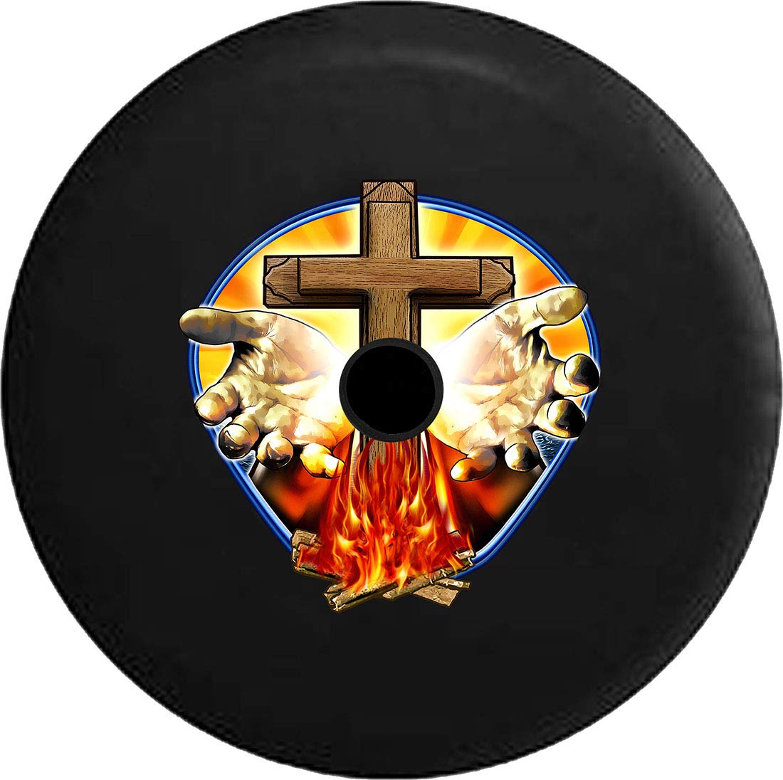 33 Inch Black Spare Tire Cover with Backup Camera Hole - Hands of Jesus Christ Saved by God Design - Durable & Waterproof for Trucks, SUVs & RVs (Off-Road & Camping Use)