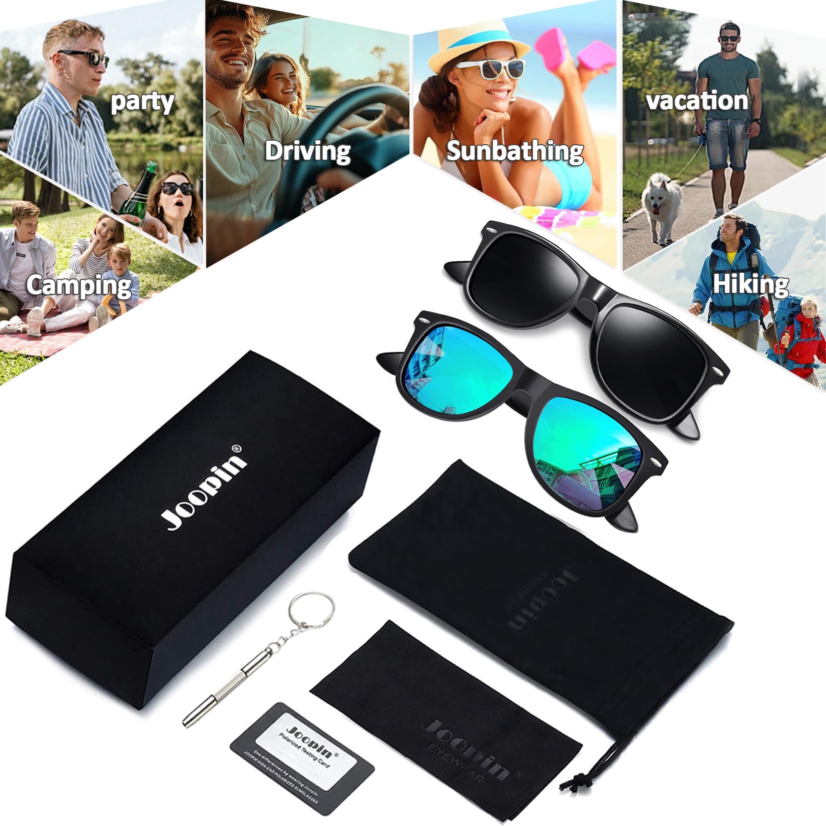 Joopin Square Polarized Sunglasses for Men & Women - UV Protection, Trendy Designer Shades for Outdoor, Driving, Beach & Fashion