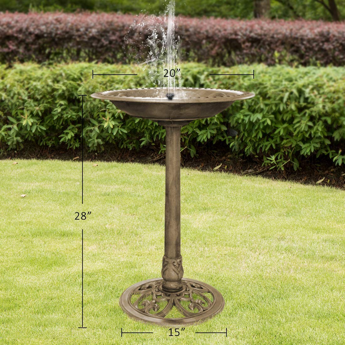 VIVOHOME Antique Outdoor Copper Garden Bird Bath with Solar Powered Fountain - 28 Inch Polyresin Birdbath & Pond Combo Set for Patio, Lawn, and Backyard Decor