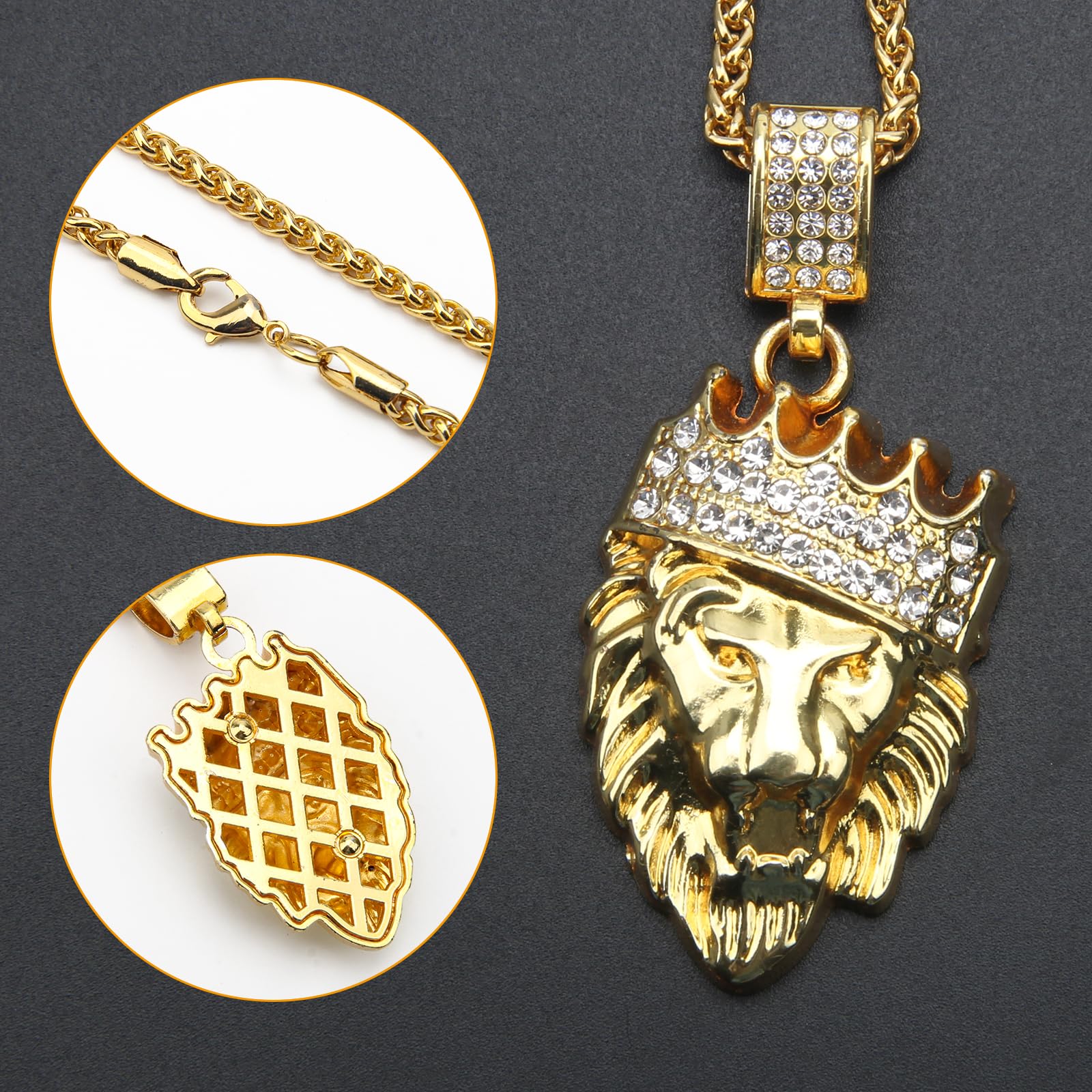 AHIER 18K Gold Plated Dollar Sign Hip Hop Chain Necklace for Men - 30 Inch Rotatable Lion Head Pendant | Perfect for Streetwear, Gifts & Hip Hop Fashion