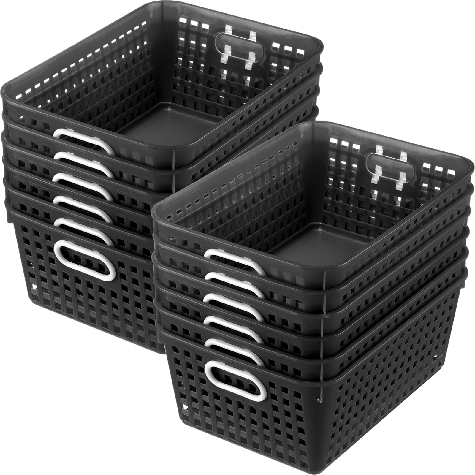 Really Good Stuff 160016BK 12-Pack Stackable Black Plastic Storage Baskets with Handles - 13