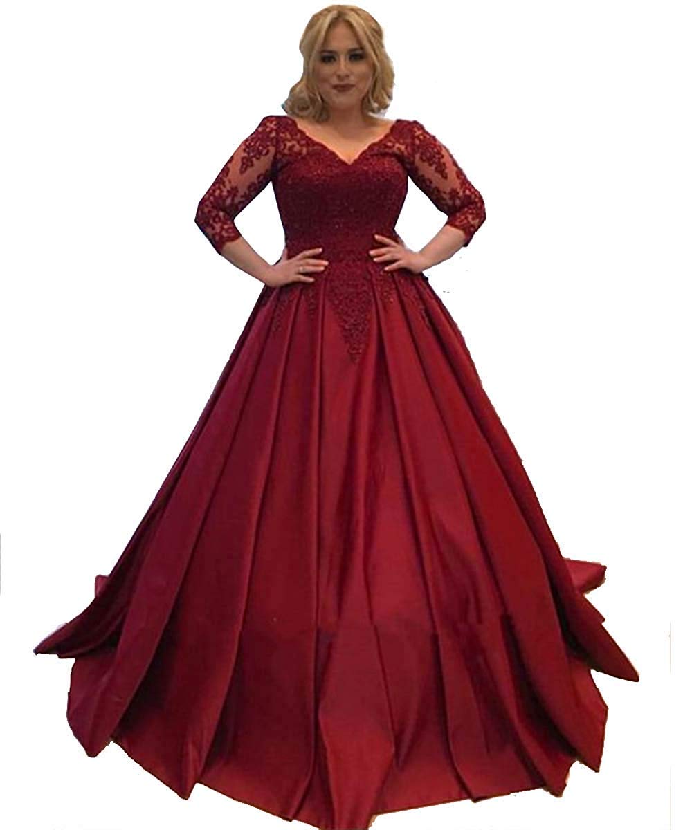 Elegant Nina Ding Lace Long Sleeve Prom Dress with V-Neck & Satin Ball Gown Skirt - Formal Evening Gown for Homecoming, Quinceañera & Wedding Guest (Style NND028)