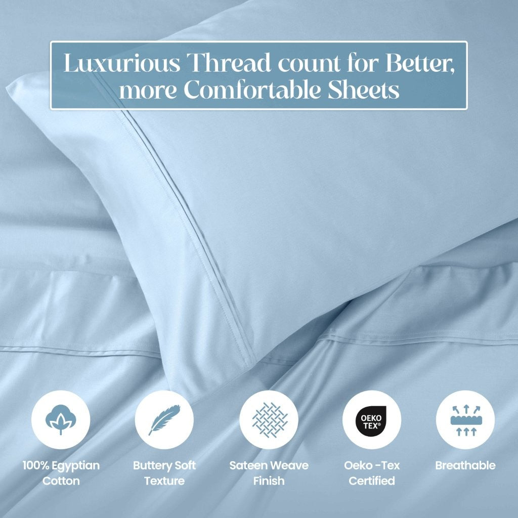 Luxury 1200 Thread Count Egyptian Cotton Deep Pocket Bed Sheet Set - Queen Size, Soft & Breathable for Ultimate Comfort - Perfect for Master Bedroom, Guest Room & Hotel Use