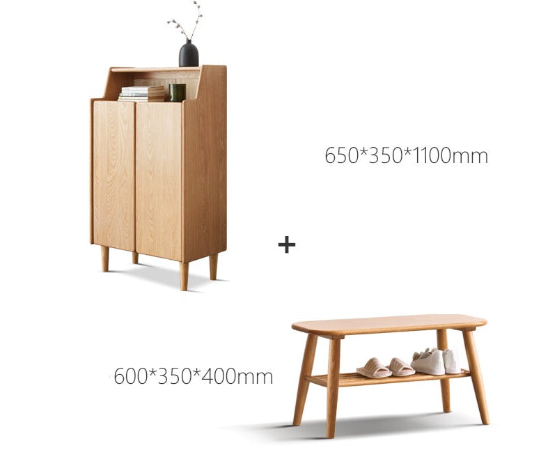 Solid Oak Wood Shoe Storage Cabinet - Organize Entryway & Closet - Perfect for Home, Apartment, and Office Organization