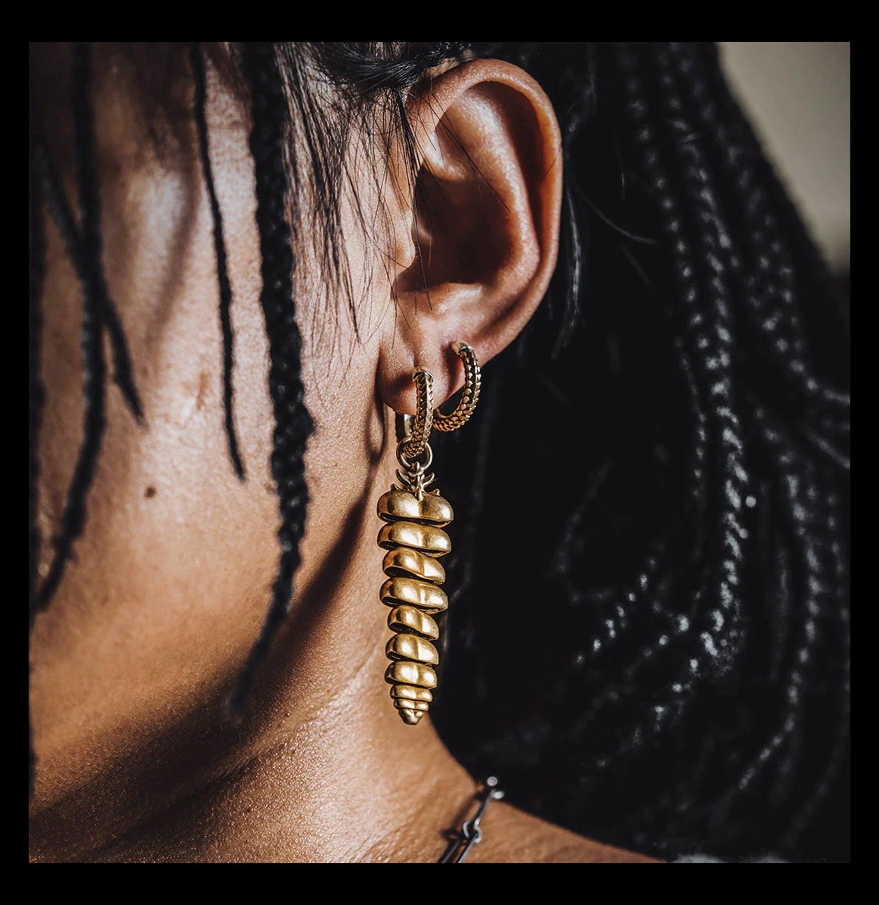 Handmade Brass Rattlesnake Tail Earrings for Women - Unique Bohemian Jewelry Gift - Perfect for Western, Cowgirl & Festival Outfits