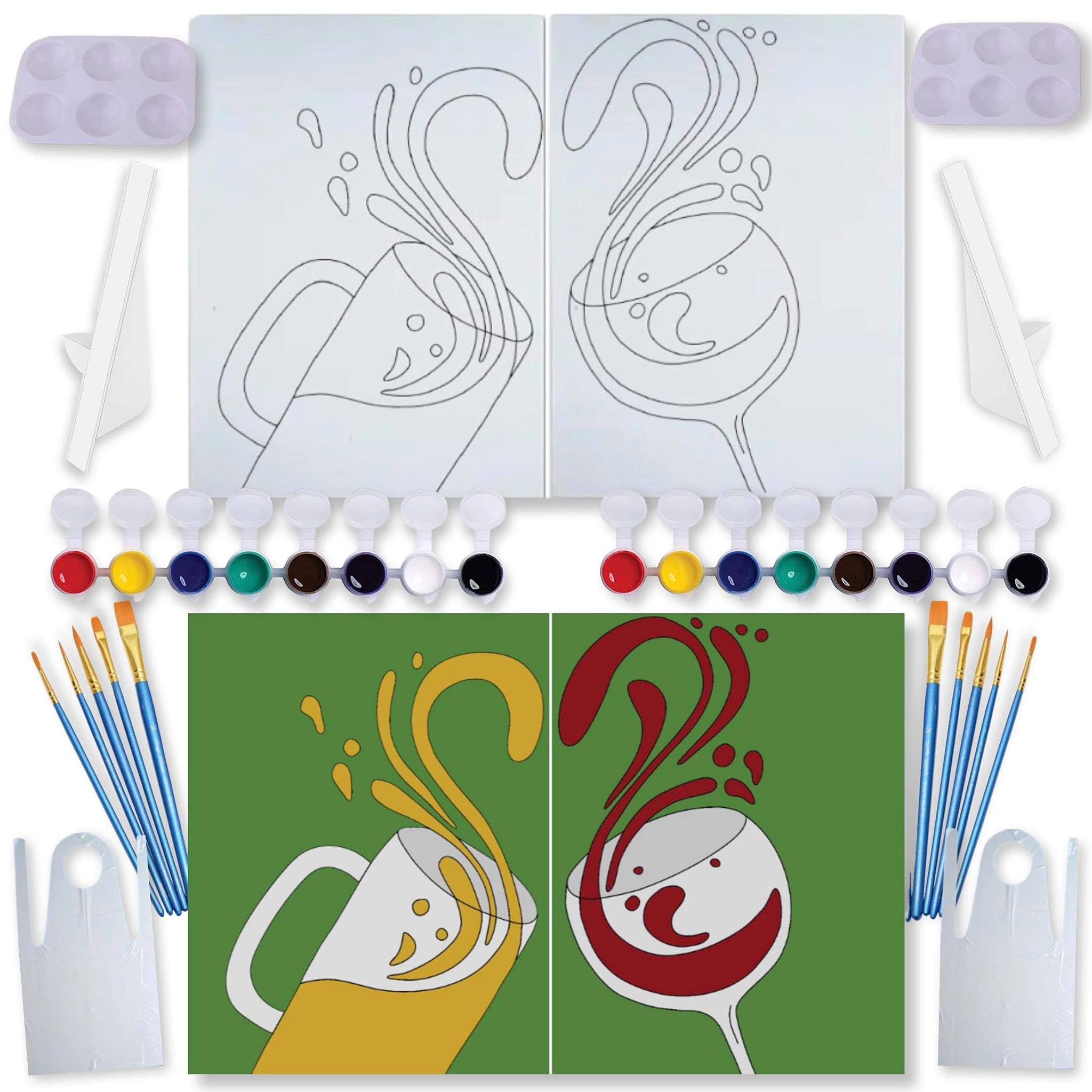 (2 Pack) 12x16 Pre-Drawn Canvas Paint Party Kits for Adults - 