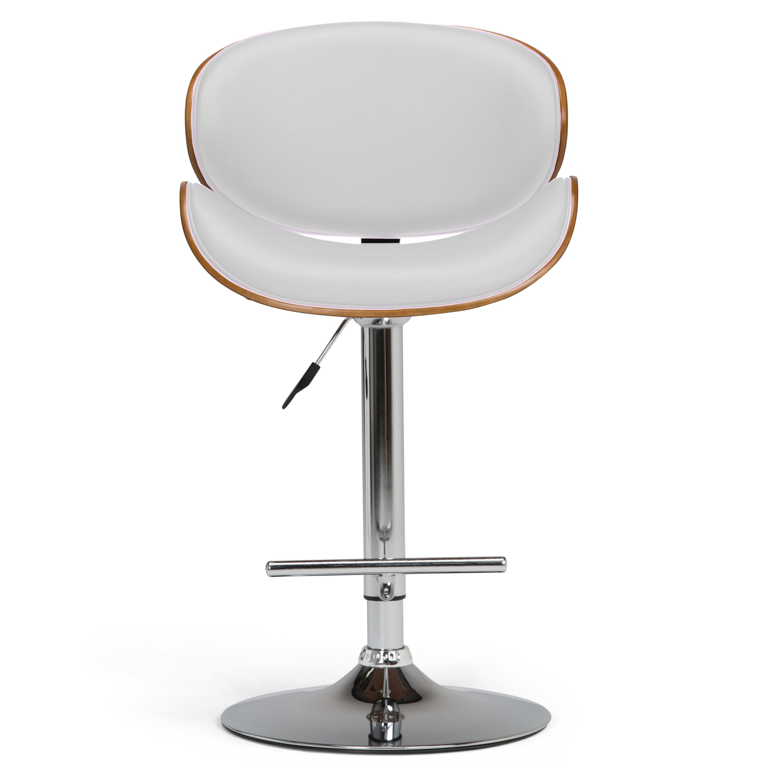 SIMPLIHOME Marana 33 Inch Adjustable Height Bar Stool - Mid Century Modern Bentwood Design with White Vegan Faux Leather Seat - Perfect for Kitchen Island, Breakfast Bar & Dining Room Decor