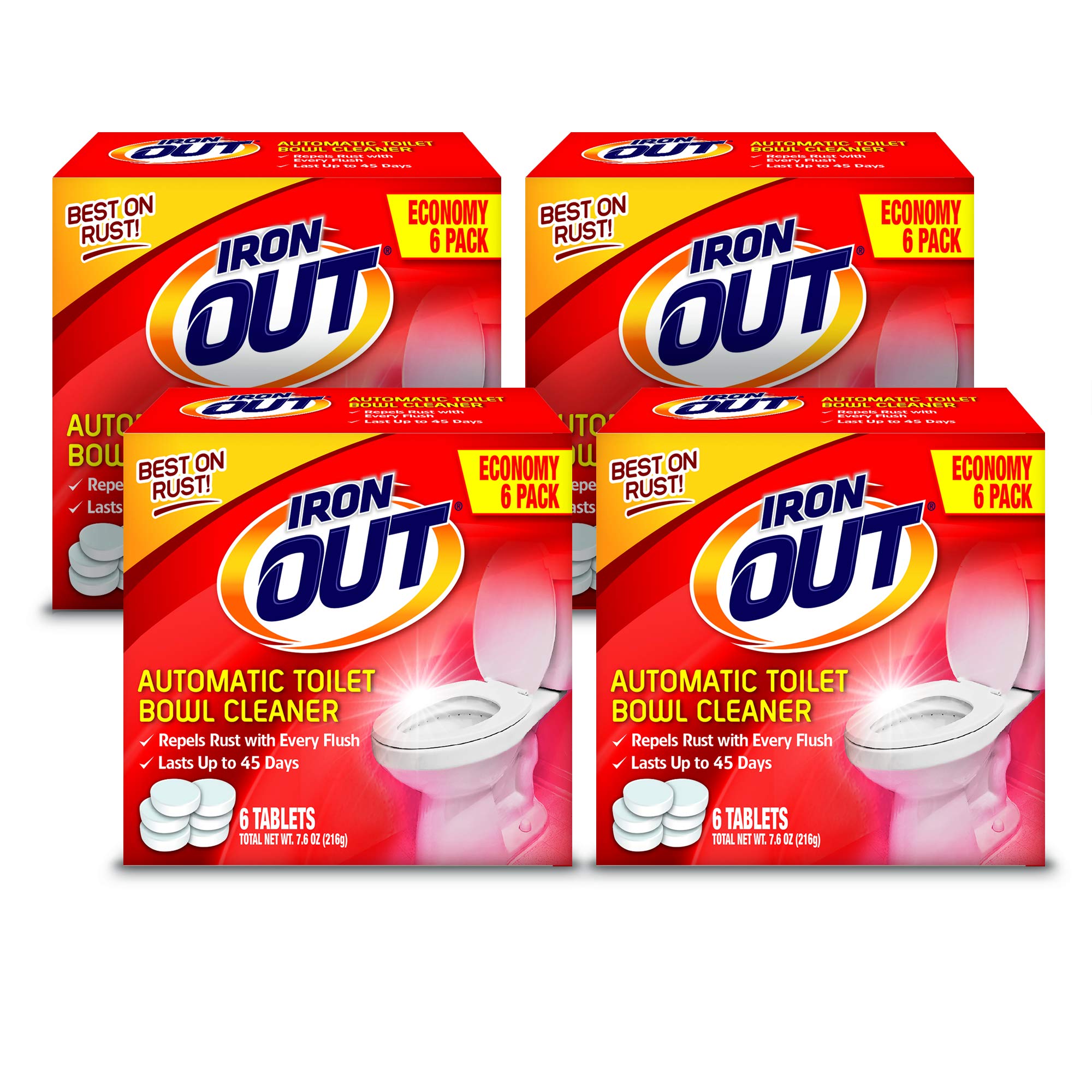 Iron OUT Automatic Toilet Bowl Cleaner - Rust & Hard Water Stain Remover, 24 Tablets (Pack of 6) | Continuous Cleaning with Every Flush | Ideal for Homes, Hotels & Commercial Restrooms