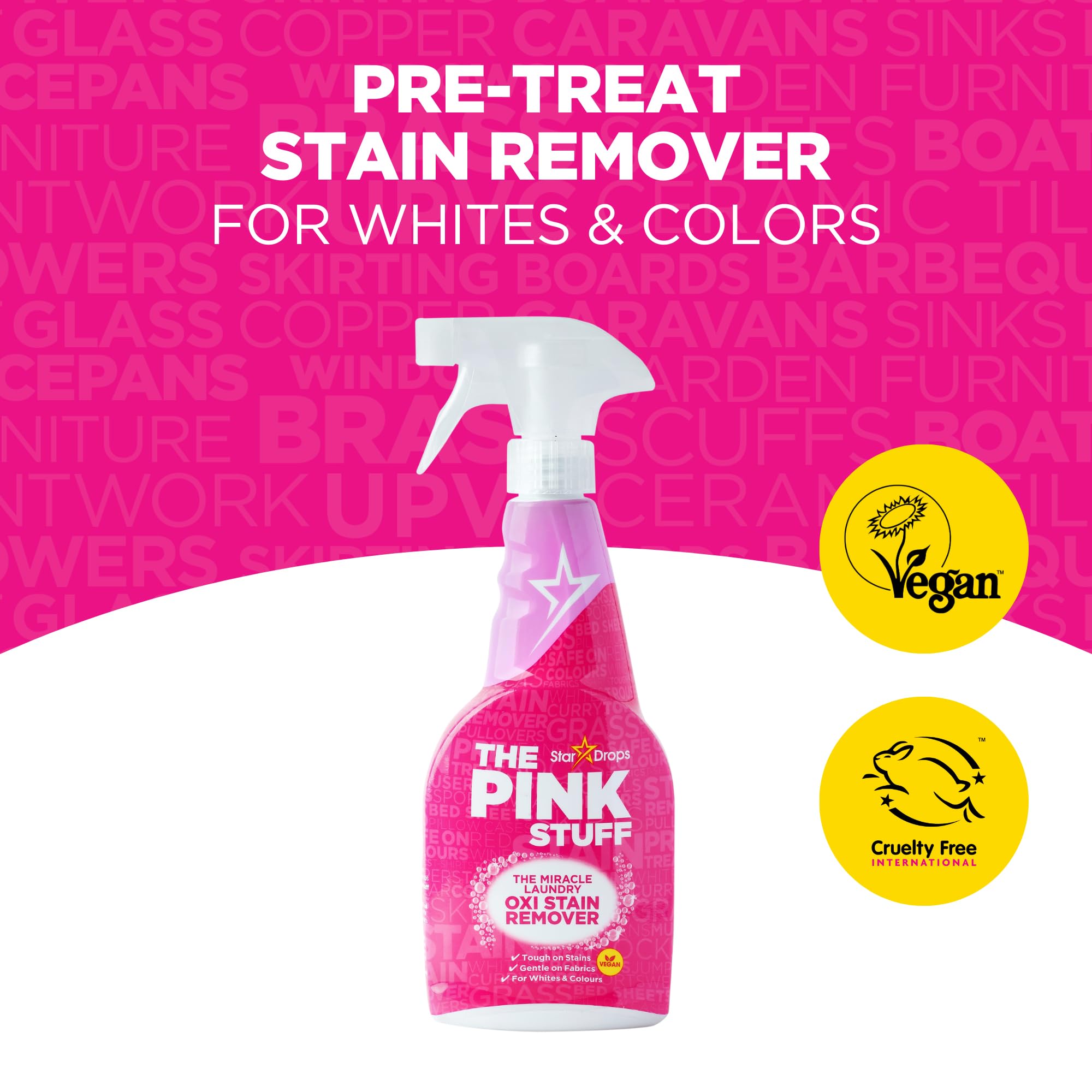 Stardrops The Pink Stuff Miracle Laundry Oxi Stain Remover Spray 500ml | Powerful Stain Removal for Clothes, Upholstery & Carpets | Ideal for Laundry, Home Cleaning & Tough Stain Treatment