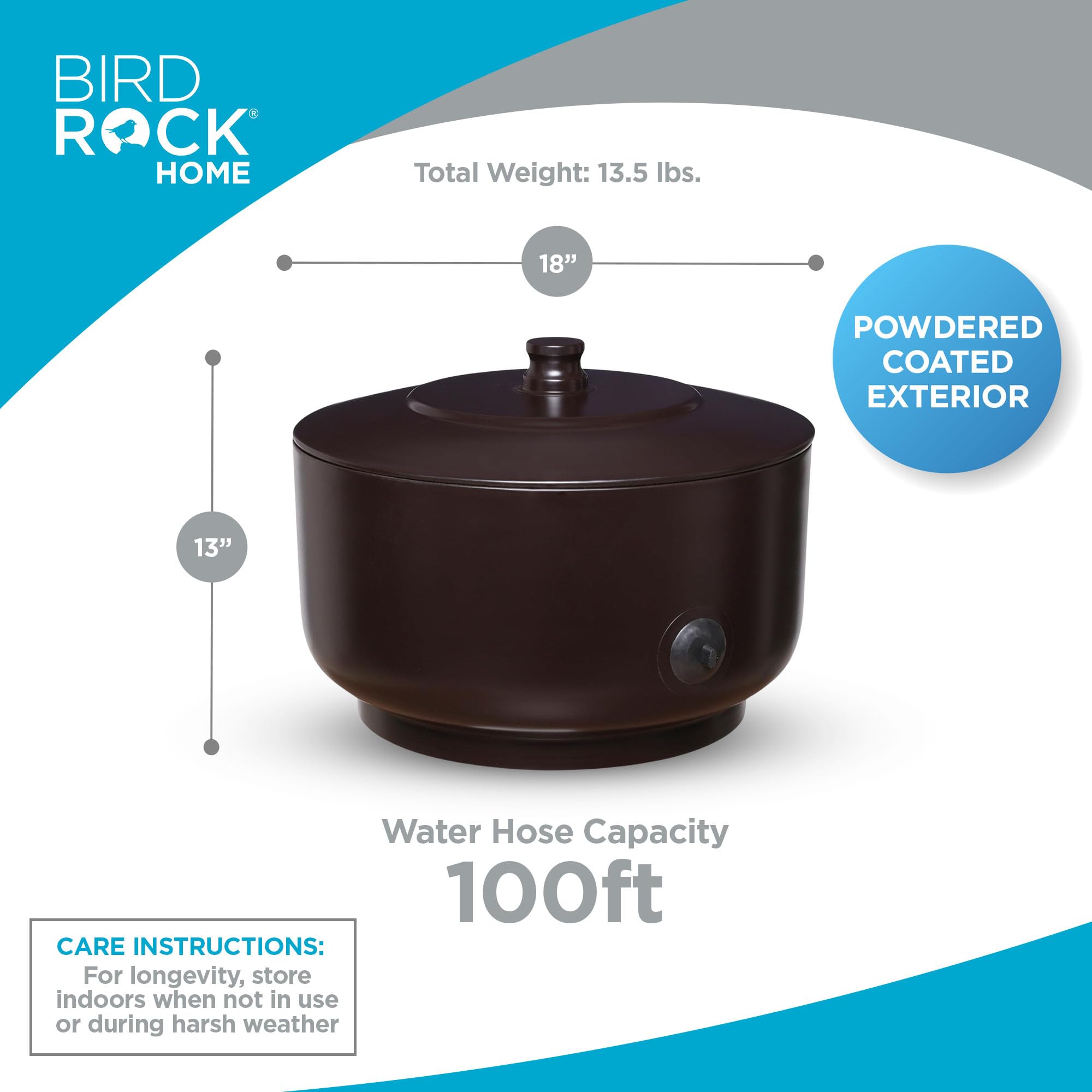 BIRDROCK HOME Decorative Footed Water Hose Holder Pot with Lid - 100ft Garden Hose Storage - Powder Coated Steel Outdoor/Indoor Organizer (Oil Rubbed Bronze) - Perfect for Yard, Patio, and Garage Organization