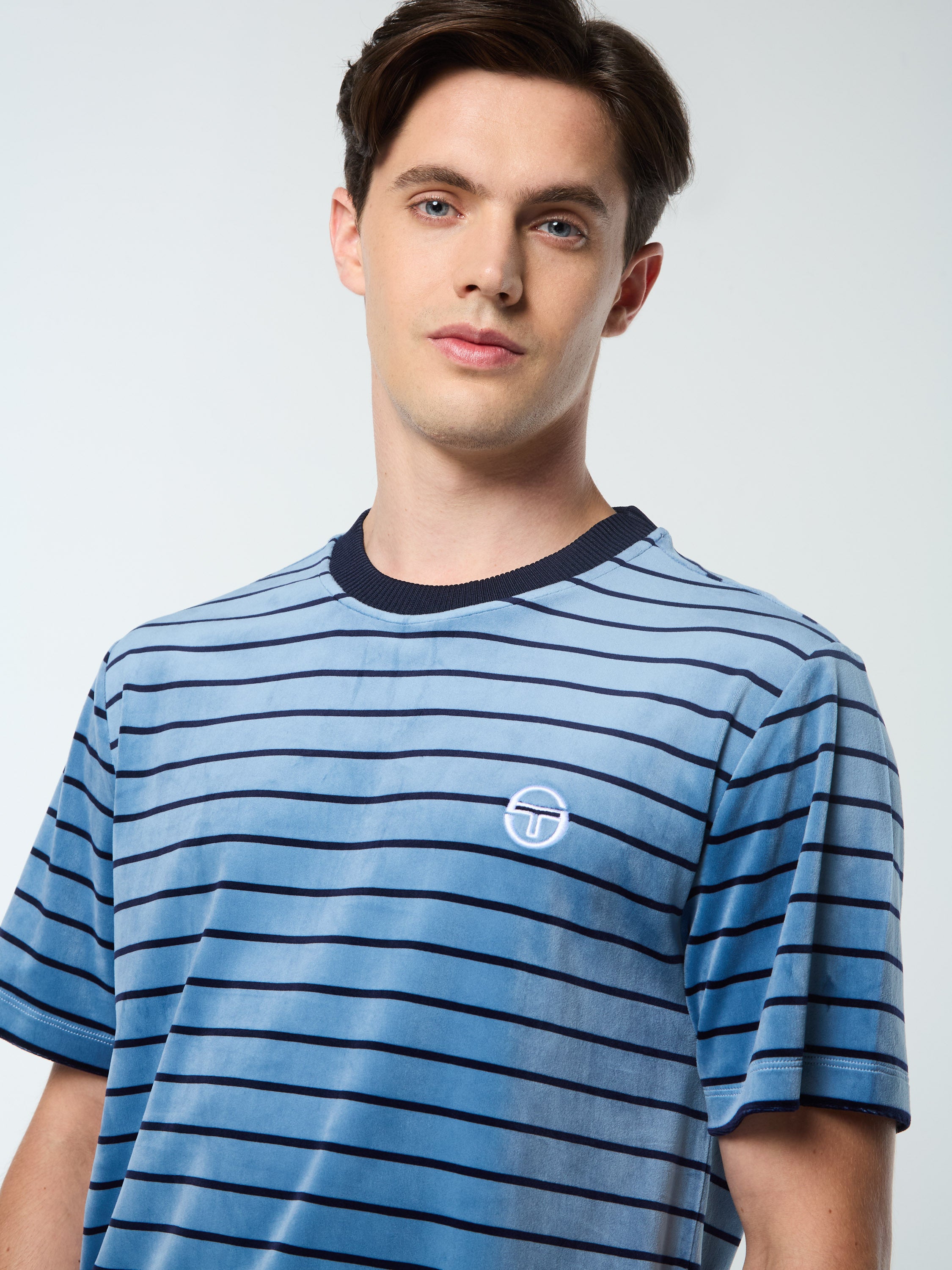 Premium Foggia Velour T-Shirt for Men - Soft Coronet Blue Cotton Blend Tee - Casual Wear, Lounge & Everyday Comfort