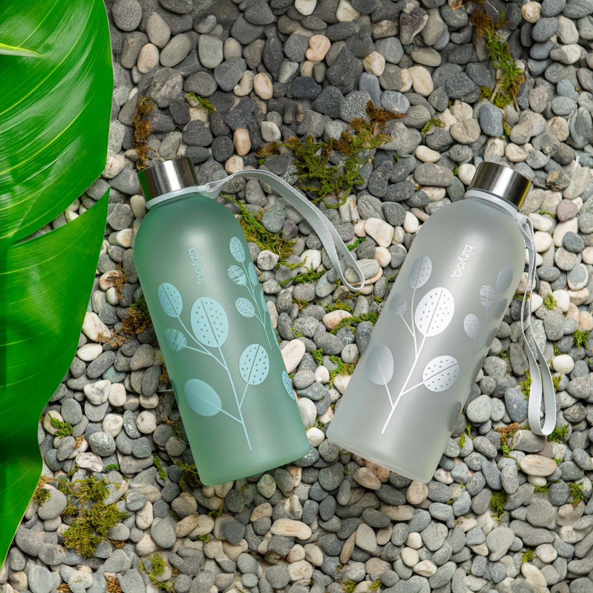 32oz Time Marker Tritan Water Bottle with Carrying Strap - Leaf Silver | Leak Proof BPA Free Sports Water Bottle for Gym, Hiking, Workout & Outdoor Activities