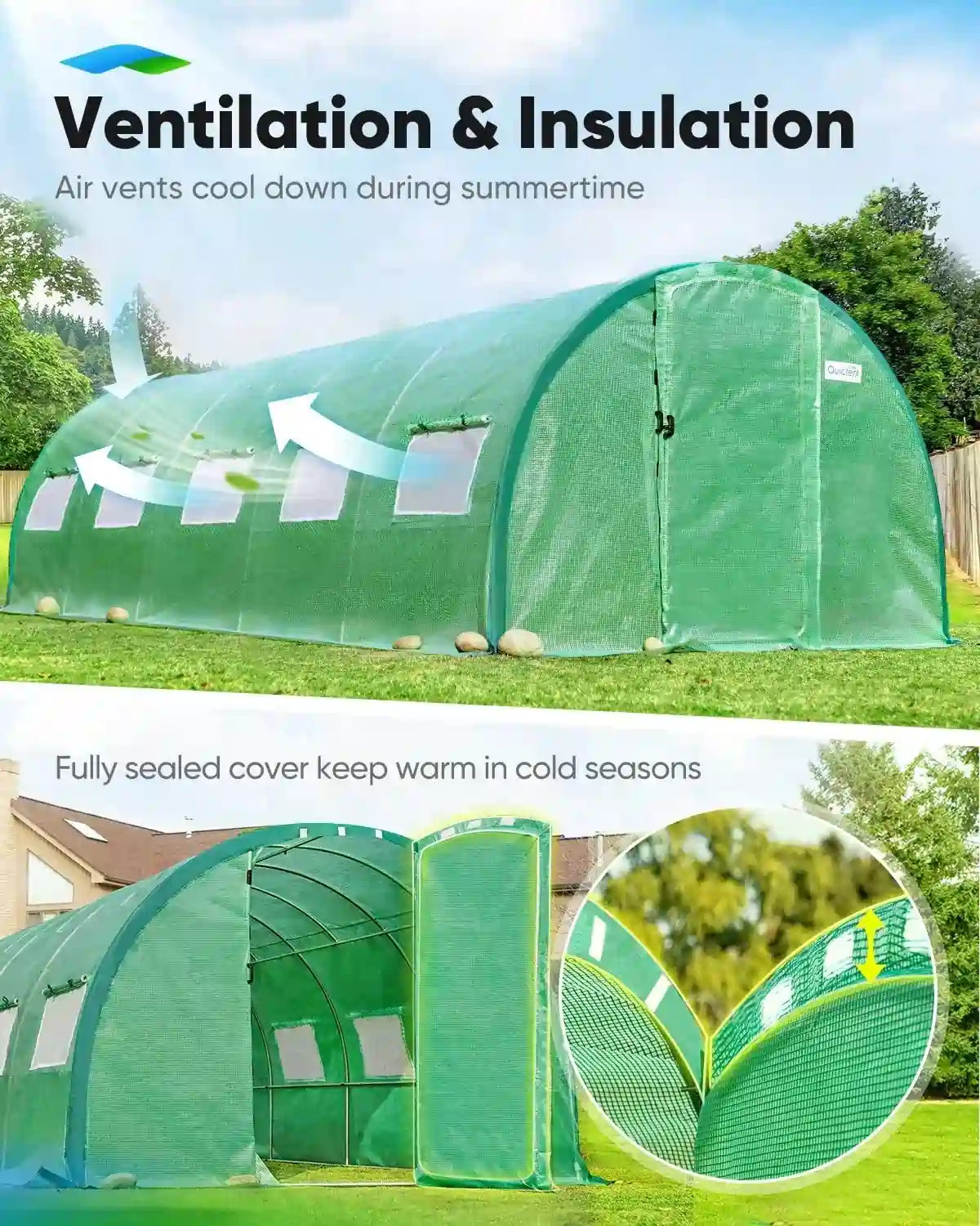 25' x 10' x 6.6' Large Walk-in Greenhouse with Upgraded Frame - Perfect for Backyard Gardening, Plant Growing & Outdoor Storage