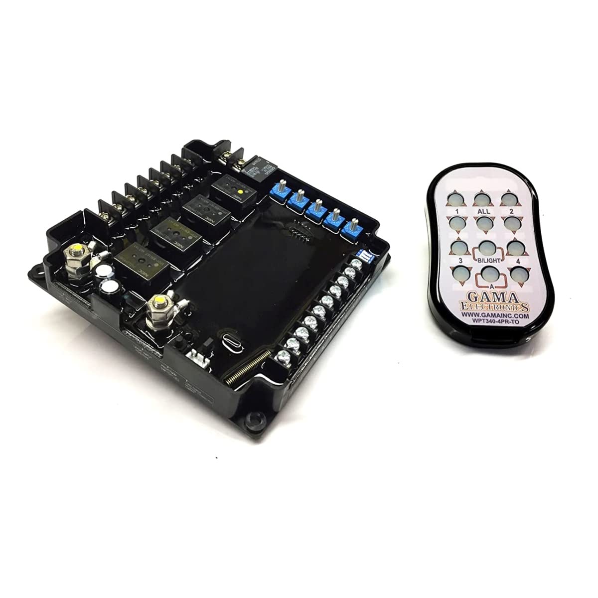 GAMA Electronics RF340-4PR-ASL 12V DC Wireless Remote Control System for 4 Motors with Polarity Reversal & Auxiliary Switch Leads - Ideal for Industrial Automation, Gate Openers, and DIY Projects