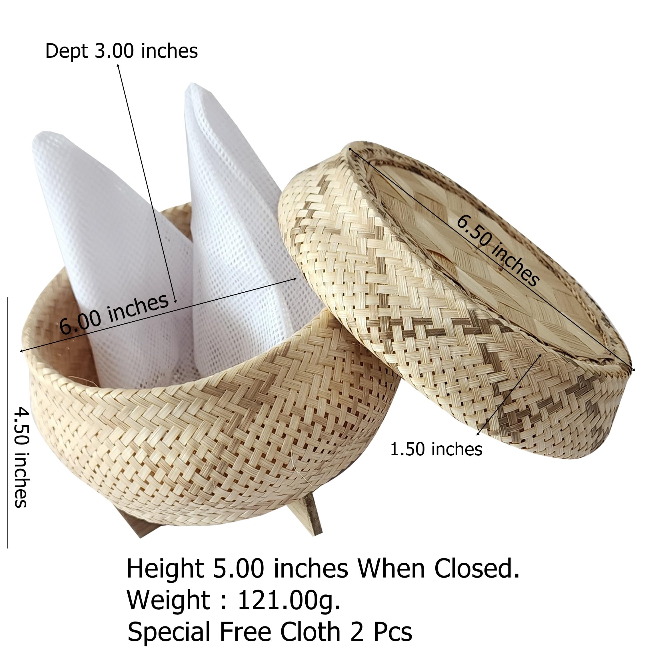 Premium Bamboo Sticky Rice Steamer with Lid - Traditional Thai Wicker Basket for Cooking Sticky Rice, Sushi, Dumplings - 2-Piece Set with Free Cloth - Perfect for Asian Cuisine, Home Kitchen & Professional Use