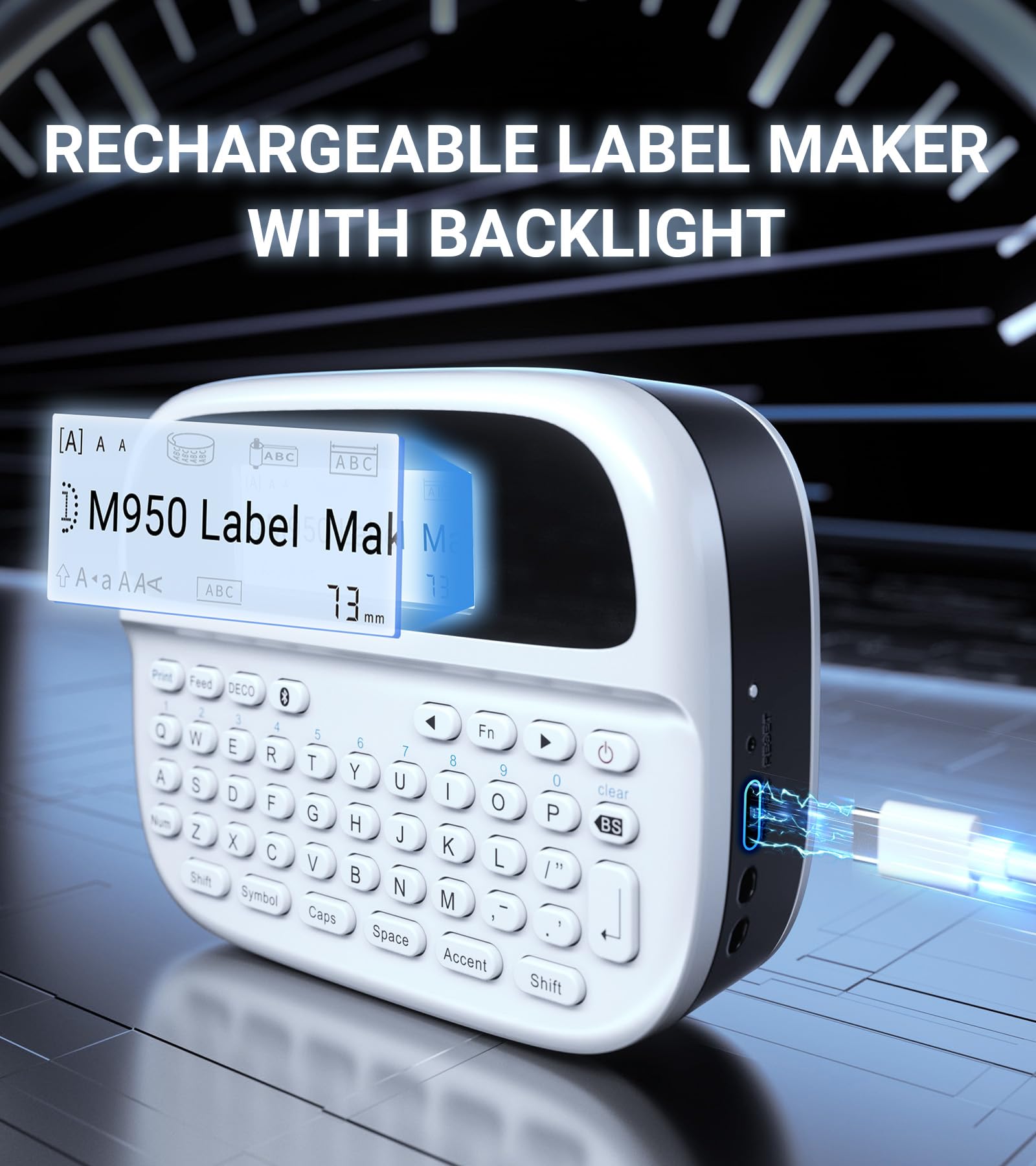 Rechargeable Label Maker Machine with Keyboard - M950 Handheld Label Printer | 12mm MZ-Tape, Backlit LCD Screen, Multiple Fonts & Icons | Perfect for Home, Office, Classroom Organization & Storage Labeling