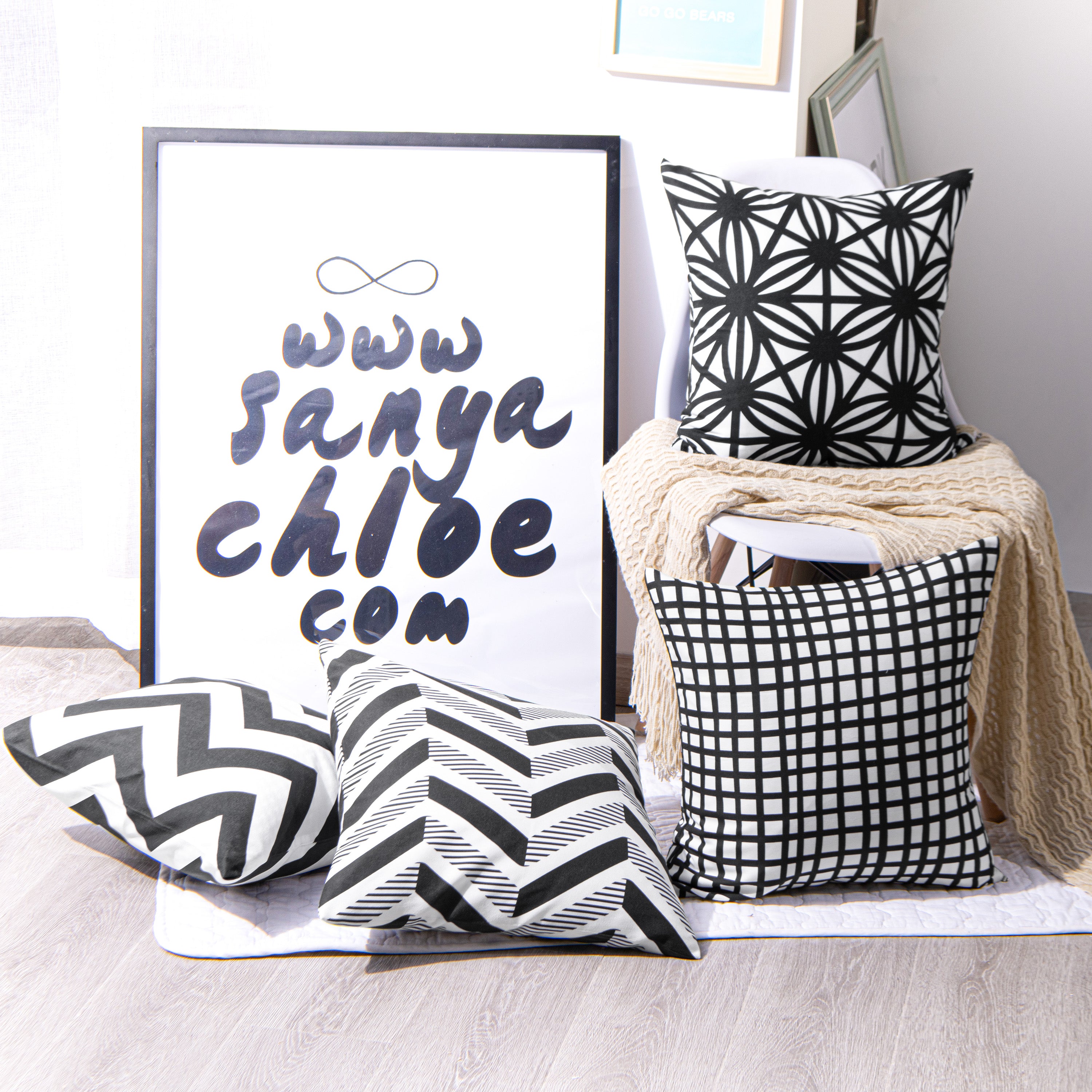 NTBAY Set of 4 Black & White Geometric Throw Pillow Covers 18x18 Inch - Modern Farmhouse Decor for Sofa, Bed, Couch & Living Room
