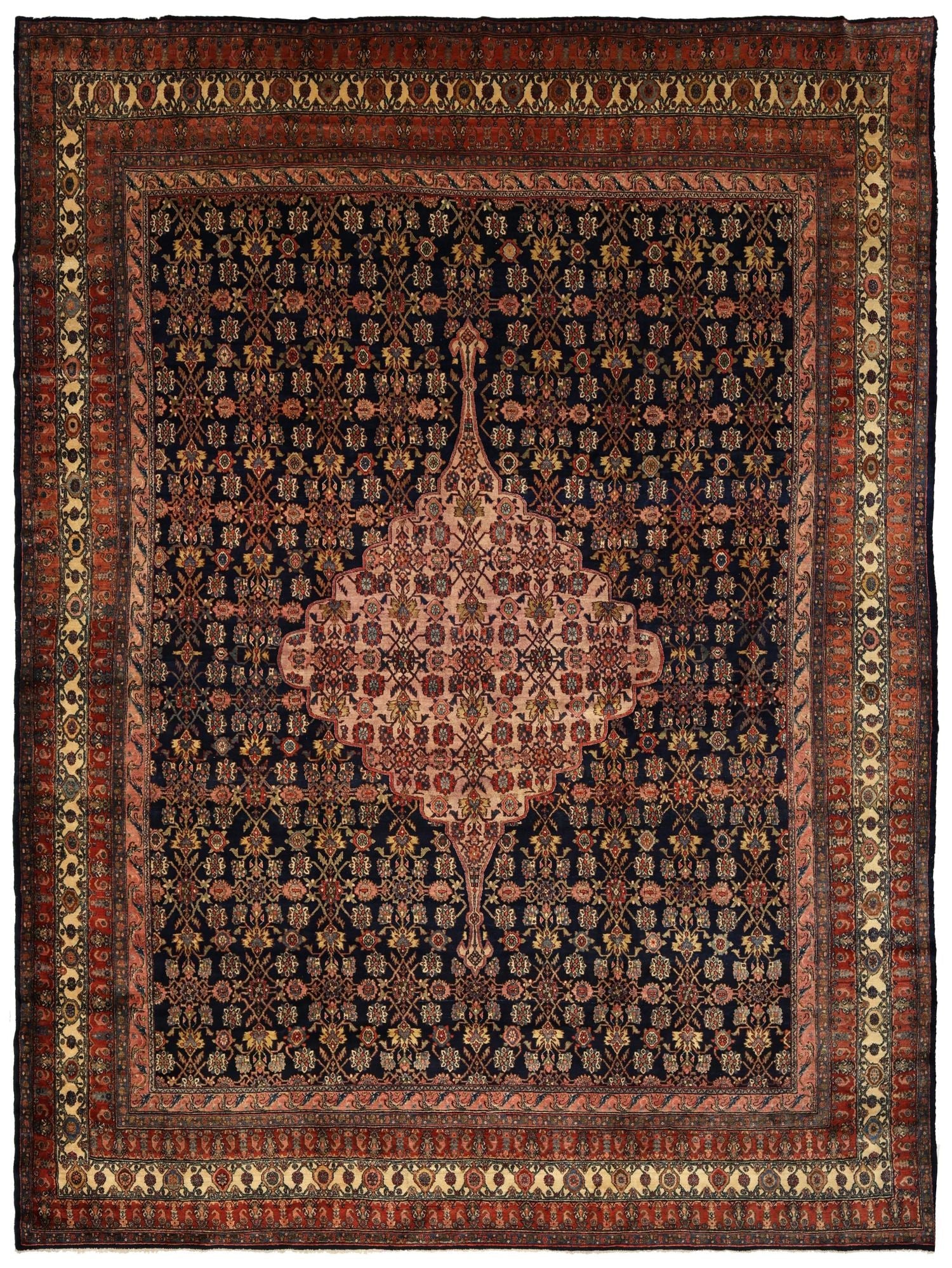 Antique Bibikabad Handwoven Tribal Rug J68074 - Authentic Vintage Persian Carpet for Boho Home Decor, Living Room, Bedroom & Office