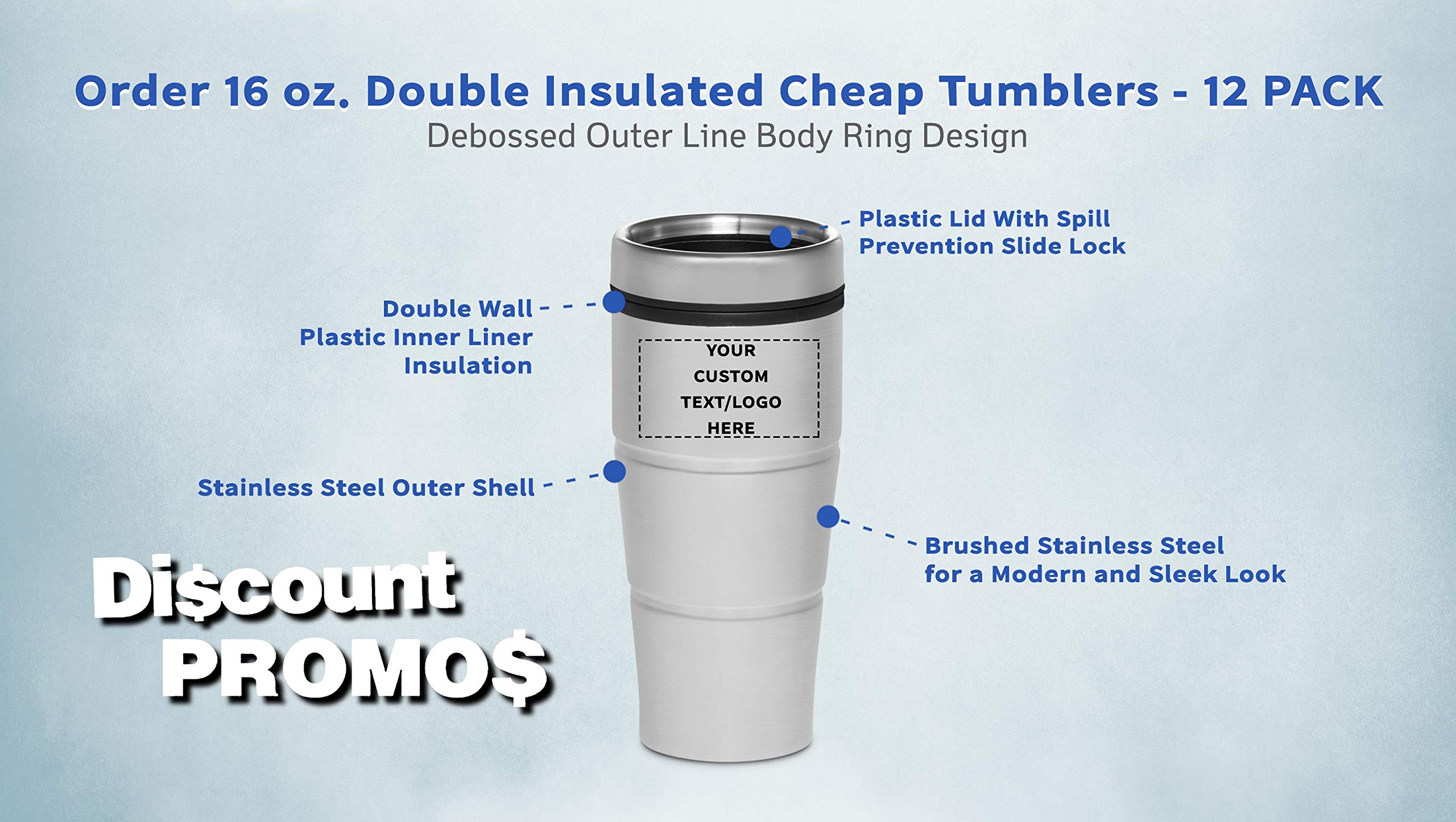 Custom Printed Double Insulated Stainless Steel Tumblers with Logo - Bulk Pack of 50 - Personalized Silver Drinkware for Home, Office, Camping & Travel - Keeps Beverages Hot/Cold for Hours