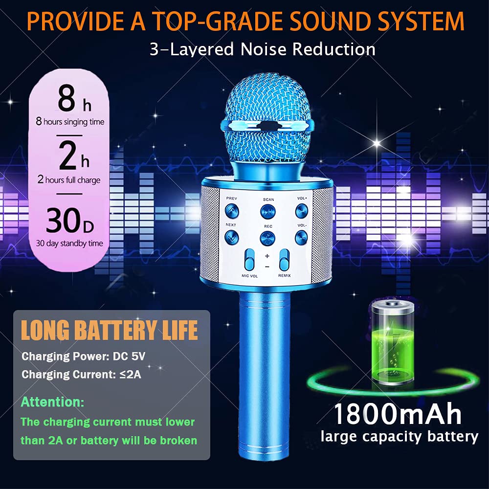 Wireless Bluetooth Karaoke Microphone with Echo Function, Portable Speaker for Kids Singing, Compatible with Android/iOS Smartphones (Blue) - Perfect for Home Parties, Travel Entertainment & Singing Practice
