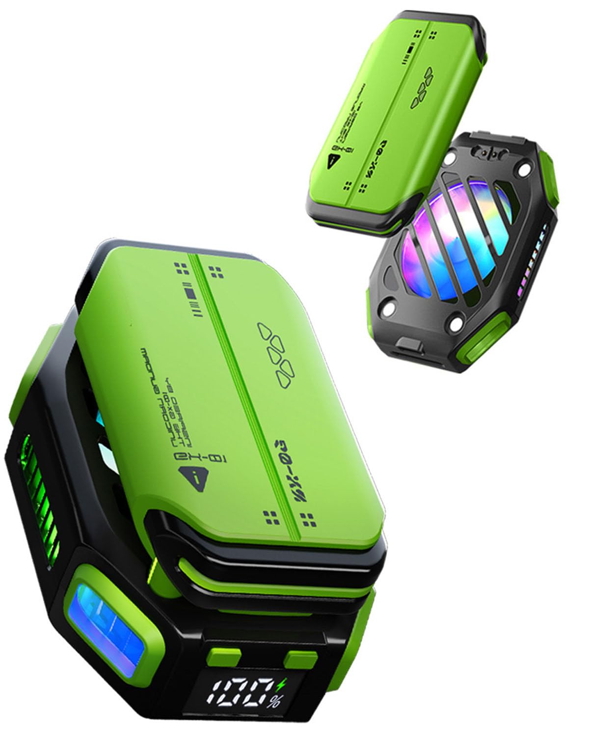 Magnetic Phone Cooler with Rechargeable Battery - RGB LED Semiconductor Cooling Fan & Temperature Display for iPhone Android - Perfect for Mobile Gaming, TikTok Live Streaming & Overheating Protection (Green)