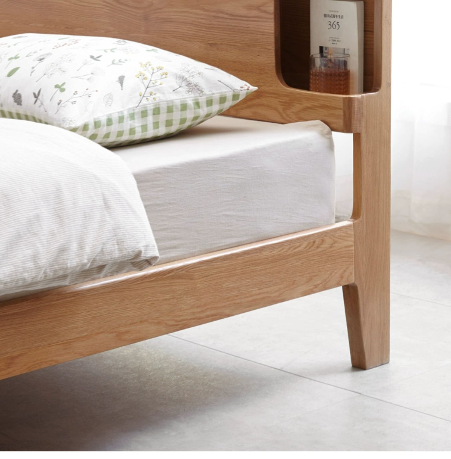 Solid Oak Wood Luminous Bedside Charging Shelf - Nightstand Organizer with USB Ports for Bedroom, Office & Dorm Room - Perfect for Phones, Tablets & Reading Lights