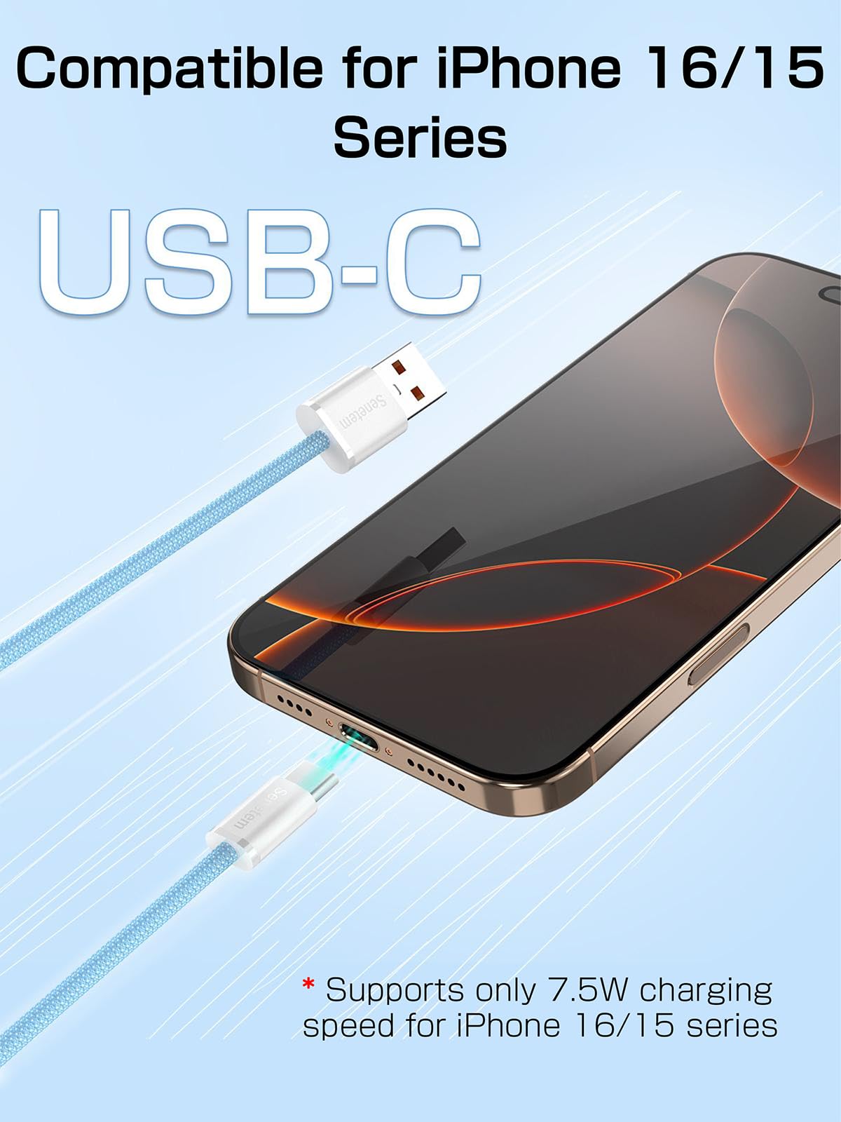 Senetem 3-Pack USB C to USB A Cable 3FT - 3A Fast Charging Cord Compatible with iPhone 16/15, Samsung S24/S23/S22, Pixel, Moto, LG - Perfect for Car Play, Home & Office Charging