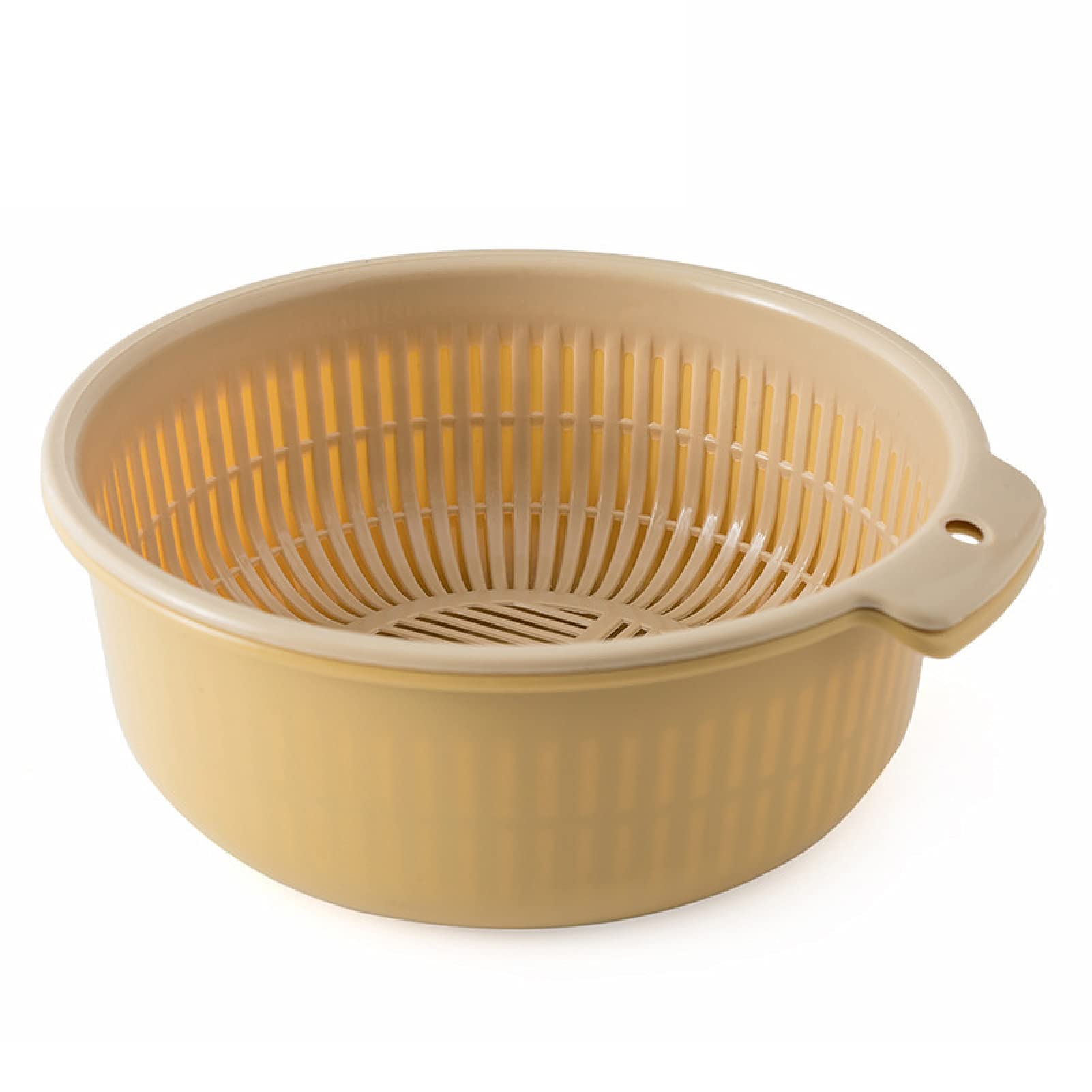 GiveYouLucky Double-Layer Fruit & Vegetable Drain Basket - Hollow Design Kitchen Organizer for Washing, Draining & Food Storage (Cream) - Perfect for Salad Prep, Dishwashing & Countertop Organization