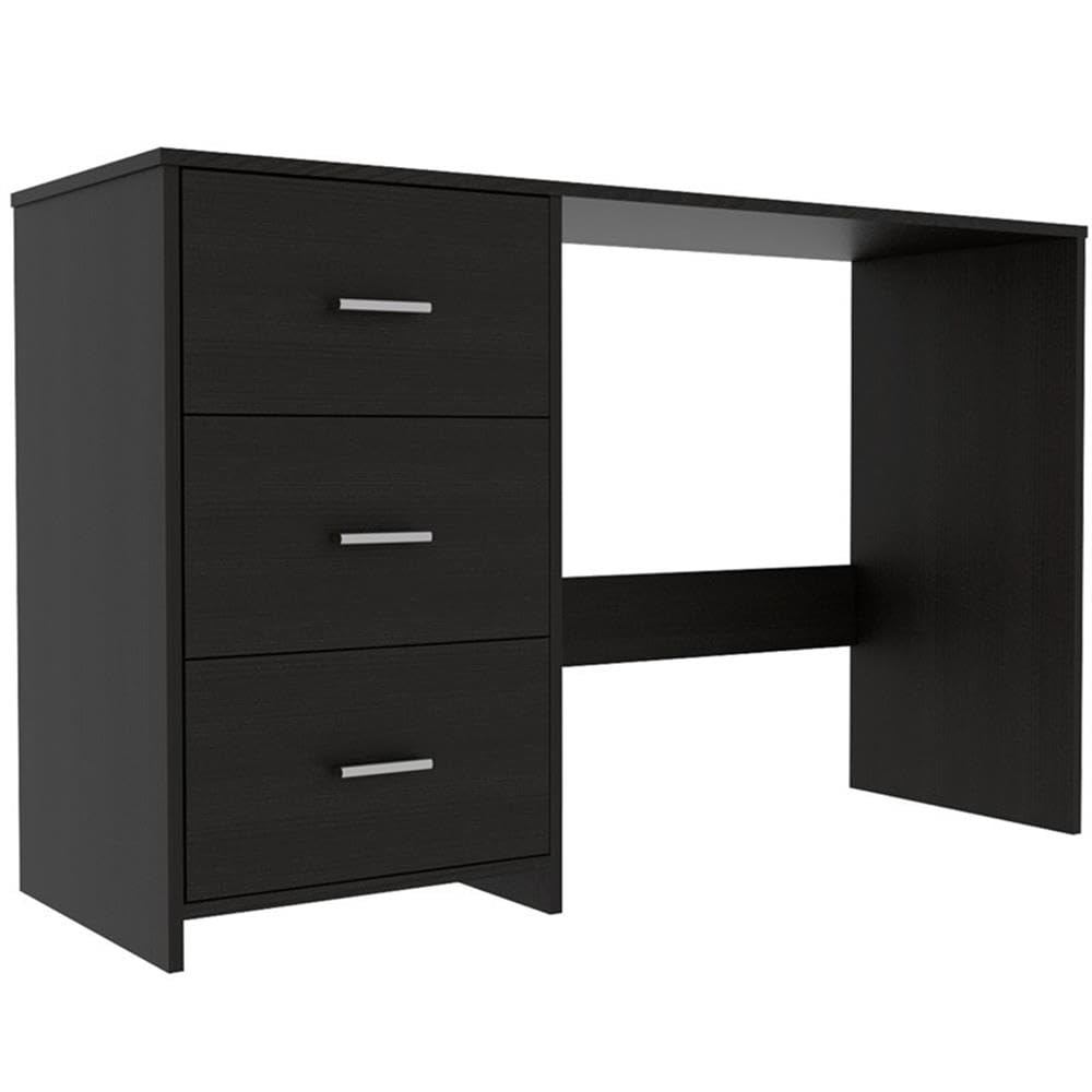 TUHOME Classic Black Computer Desk with 3 Drawers - Sturdy Home Office Desk for Study, Work & Gaming