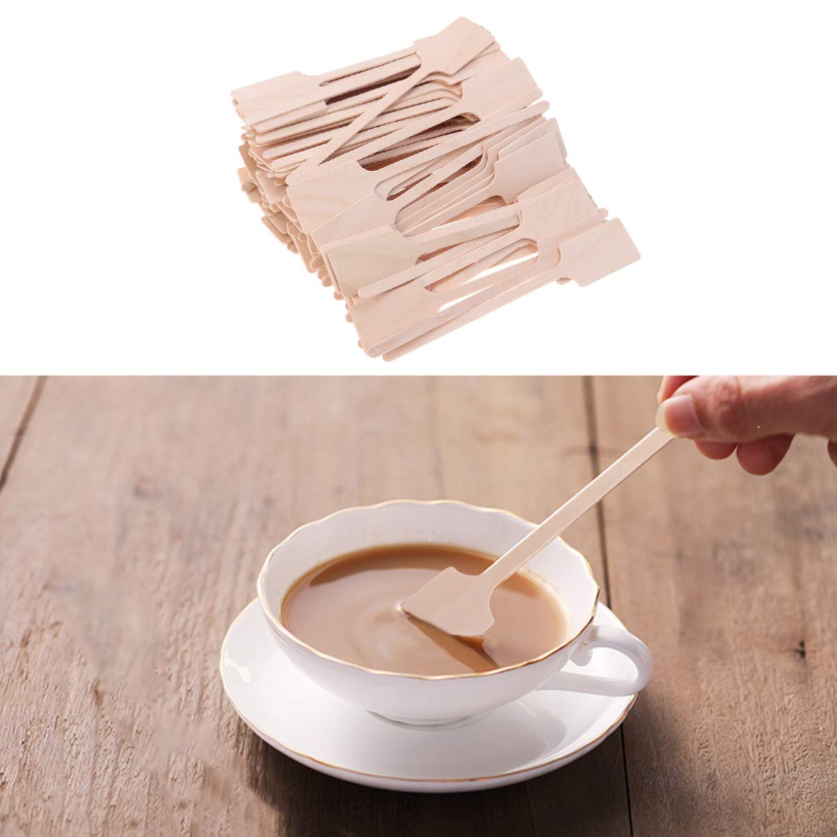 100pcs Wooden Coffee Stir Sticks - Natural Wood Stirrers for Hot & Cold Drinks - Perfect for Coffee, Tea, Cocktails & Baking (6 inch) | Eco-Friendly Disposable Stirring Rods for Home, Office & Cafes