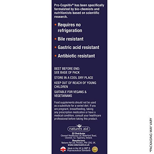 Bio360 Pro Cognitiv - 10 Billion Probiotic Bacteria for Mental Performance & Focus | Natures Aid Supplement | 60 Vegan Capsules | Supports Memory, Clarity & Brain Health | Ideal for Students, Professionals & Busy Lifestyles