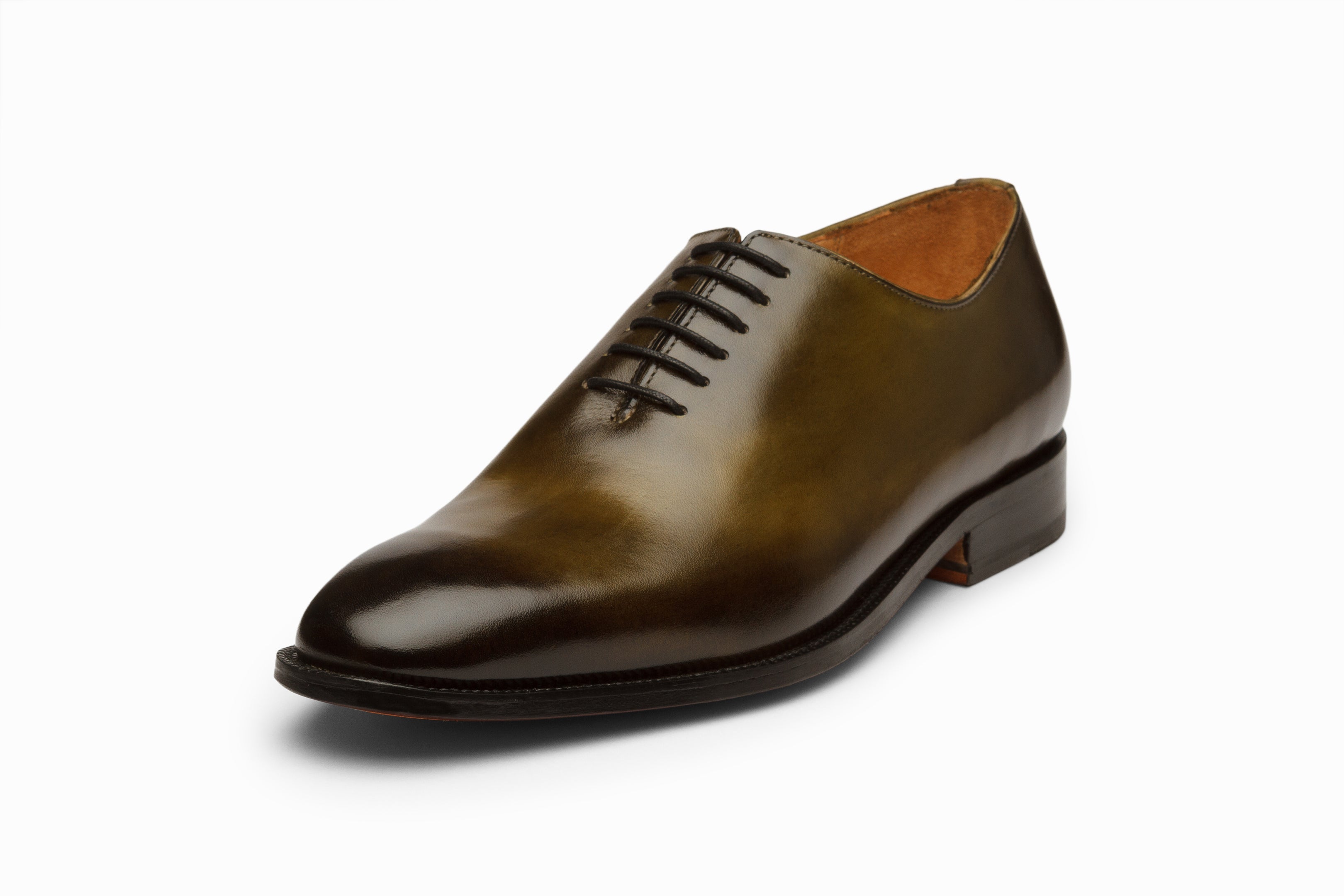 Premium Wholecut Oxford Dress Shoes for Men - Olive & Black Patina Finish - Formal Business & Wedding Attire