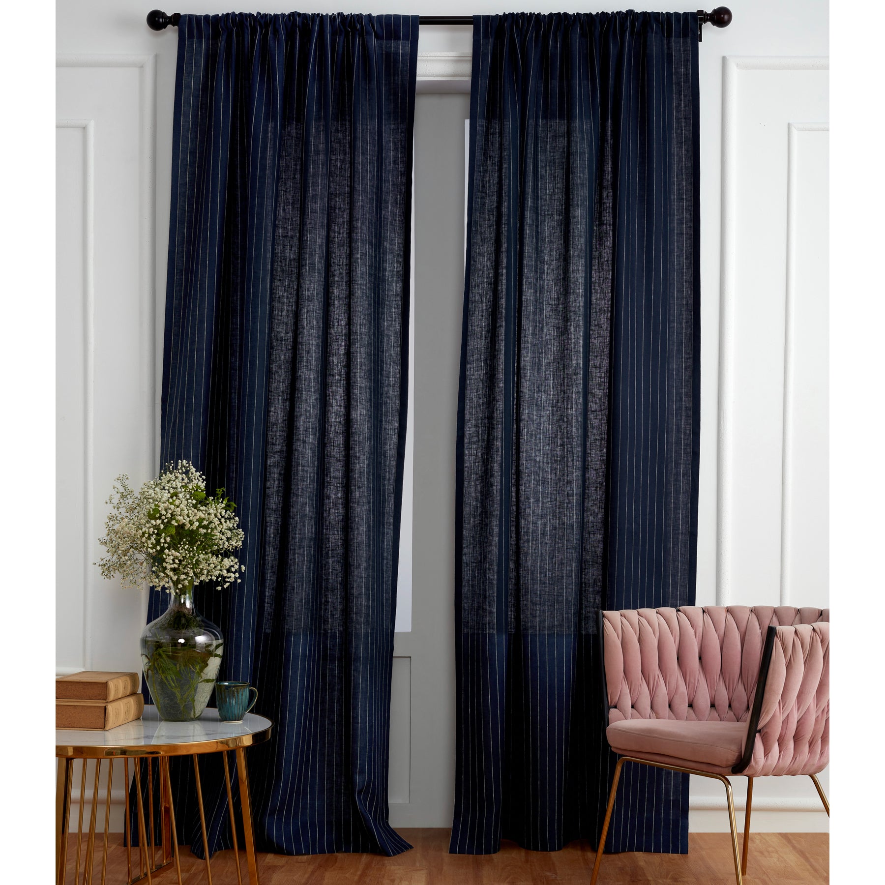 Stylish Pinstripe Curtains for Living Room & Bedroom - Black & White Striped Window Drapes for Home Decor