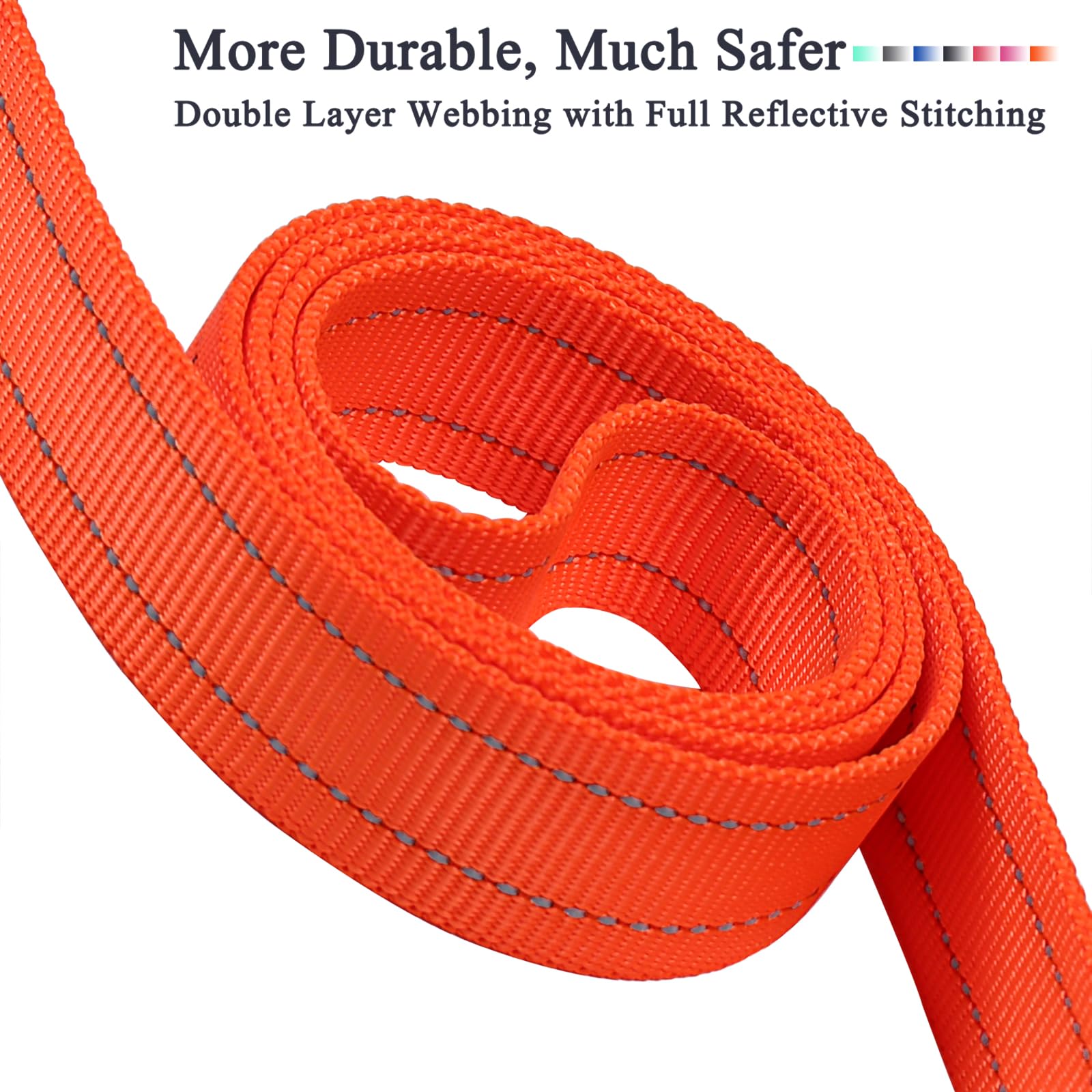VIVAGLORY Heavy Duty Reflective Dog Leash with Dual Padded Handles - Strong Metal Hook Training Lead for Large Dogs (Orange) - Perfect for Walking, Running & Nighttime Safety