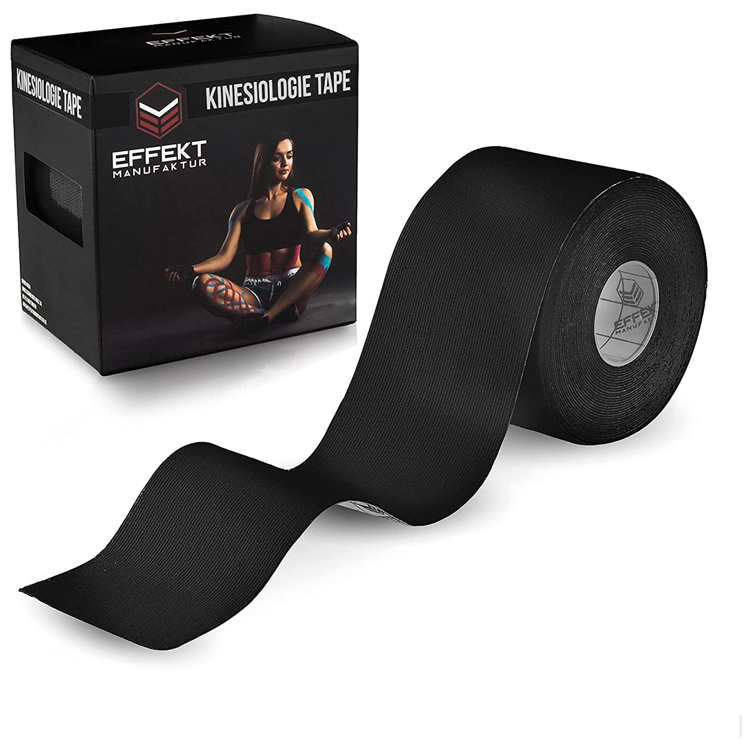 **Effekt Manufaktur Kinesiology Tape - Waterproof Elastic Physio Tape (16 ft x 2 in, 1 Roll) for Muscle Support, Injury Recovery & Pain Relief | Durable Kinetic Medical Tape for Athletes, Runners & Physical Therapy (Black)**