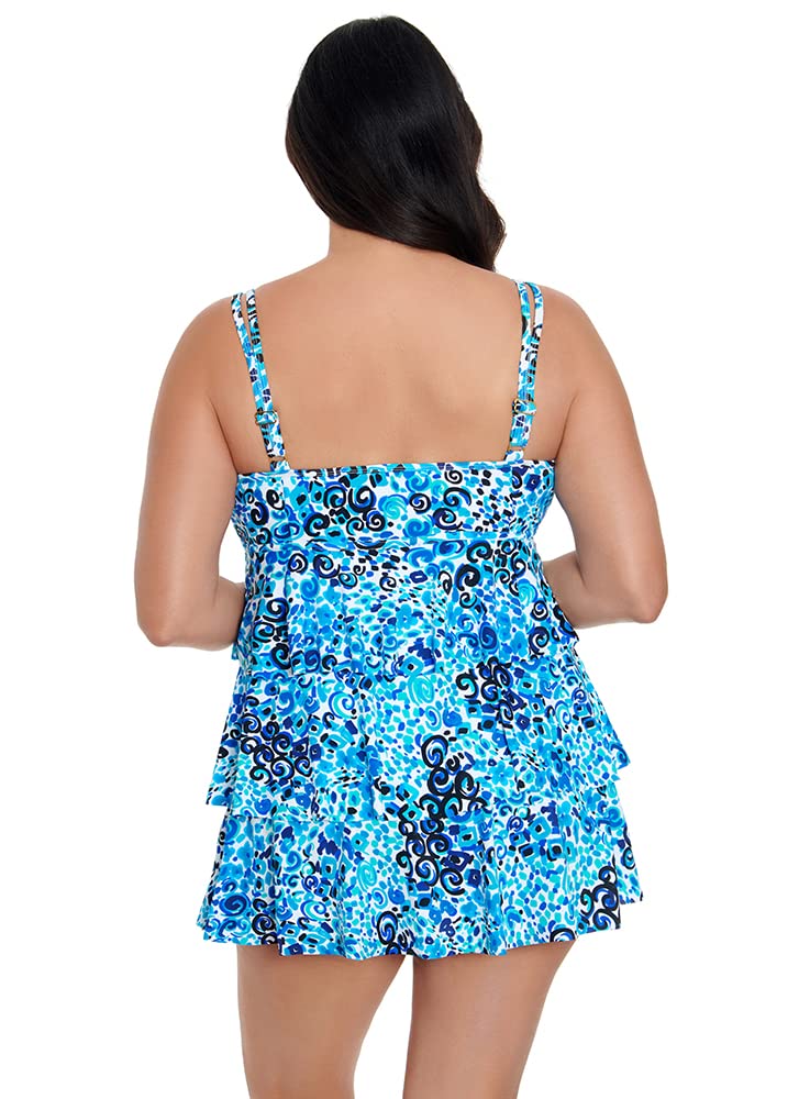 Longitude Women's Plus Size Swimwear - Triple Tier Long Torso One Piece Swimdress for Beach & Pool | Flattering Coverage for Curvy Figures