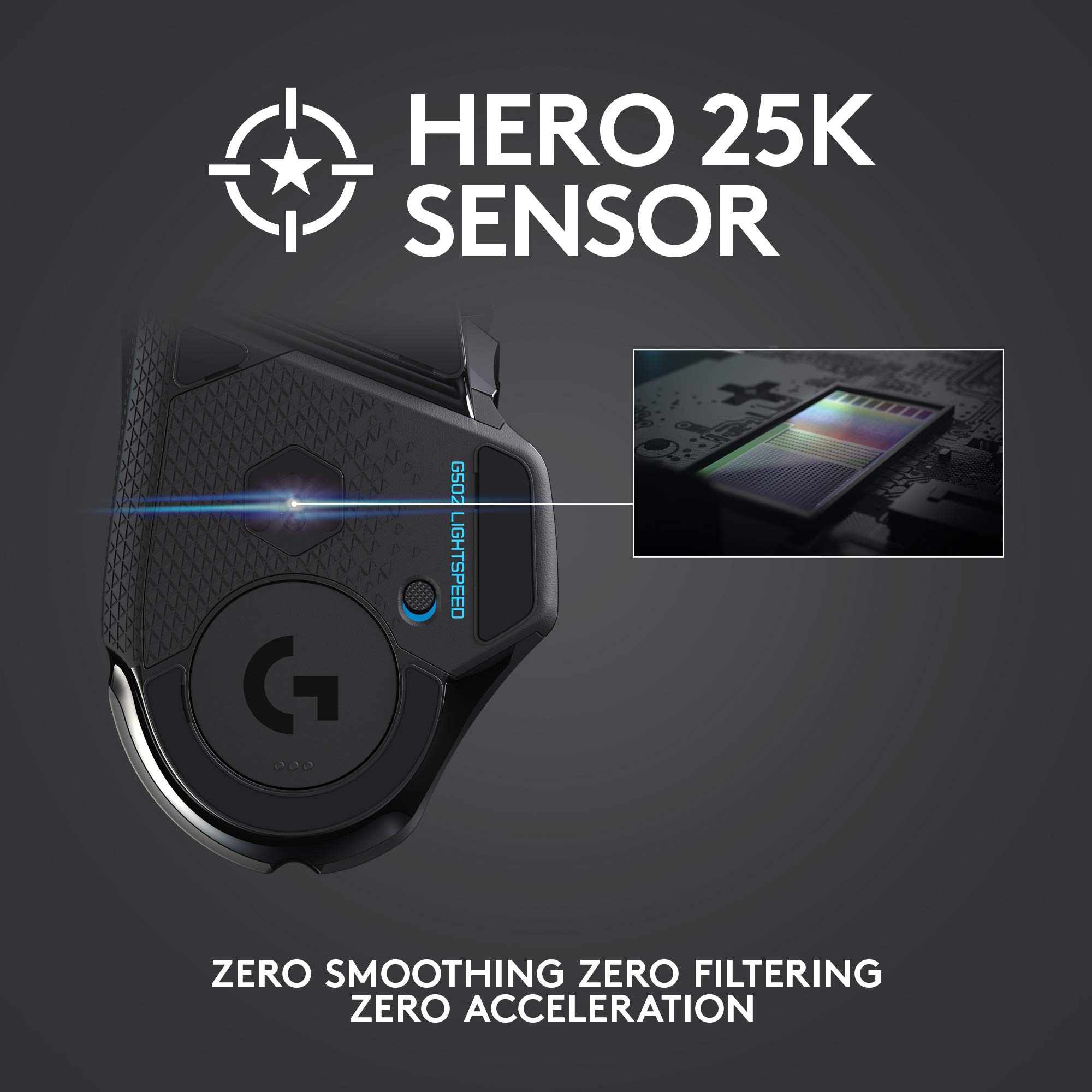 Logitech G502 Lightspeed Wireless Gaming Mouse - Hero 25K Sensor, PowerPlay Compatible, Adjustable Weights, RGB Lighting for PC Gaming - Perfect for FPS, MMO & Esports