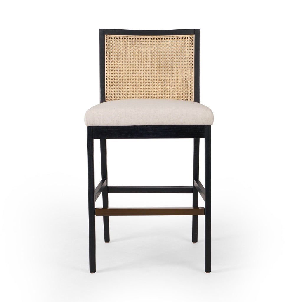 Antonia Cane Armless Stool - Brushed Ebony Finish - Modern Bar Stool for Kitchen Island, Breakfast Nook & Home Decor