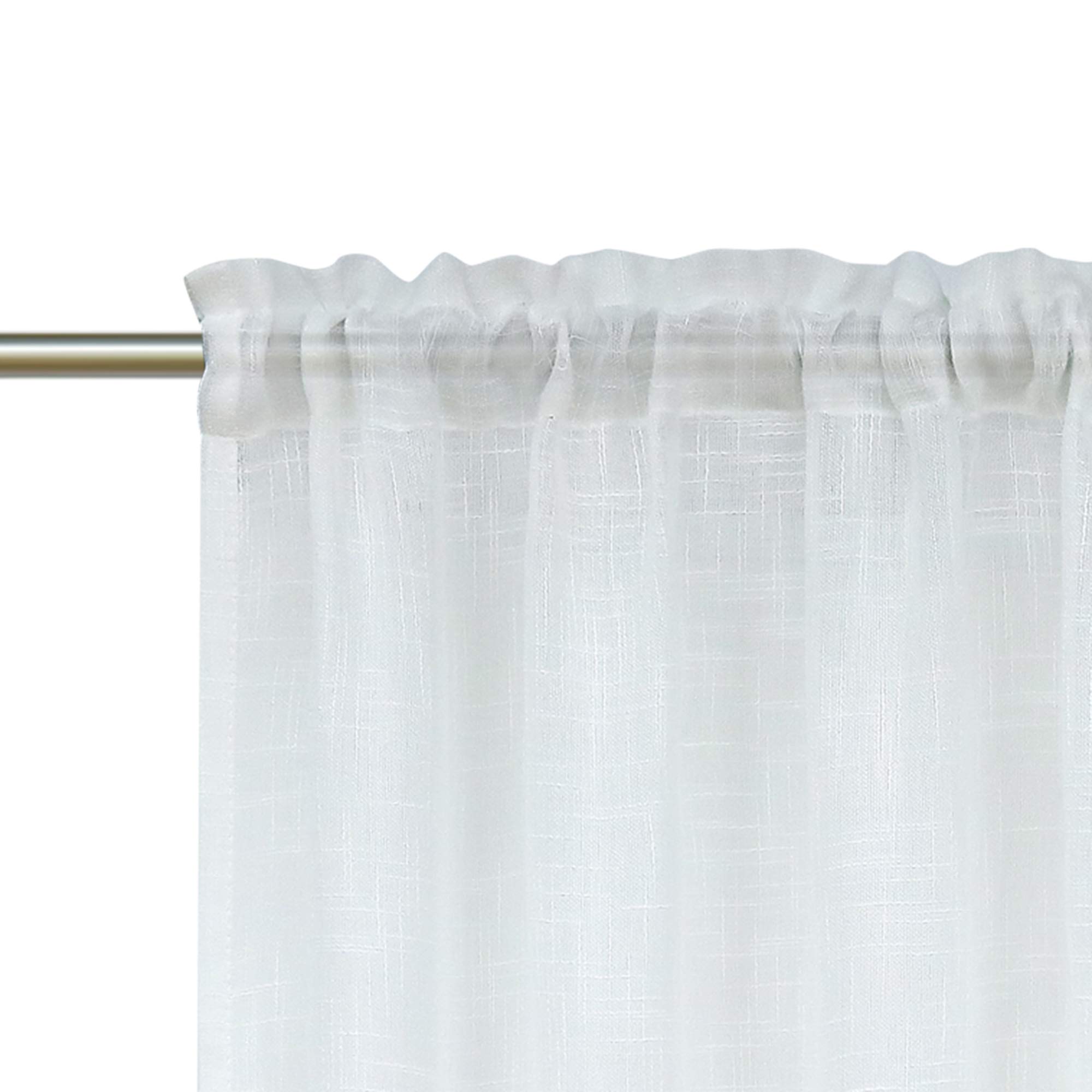 Sheer Linen Textured Swag Curtains with Rod Pocket - 36 Inch Length Kitchen Valance Window Panels (Set of 2, White, W36 x L36) - Perfect for Small Windows, Kitchens, and Cozy Home Decor