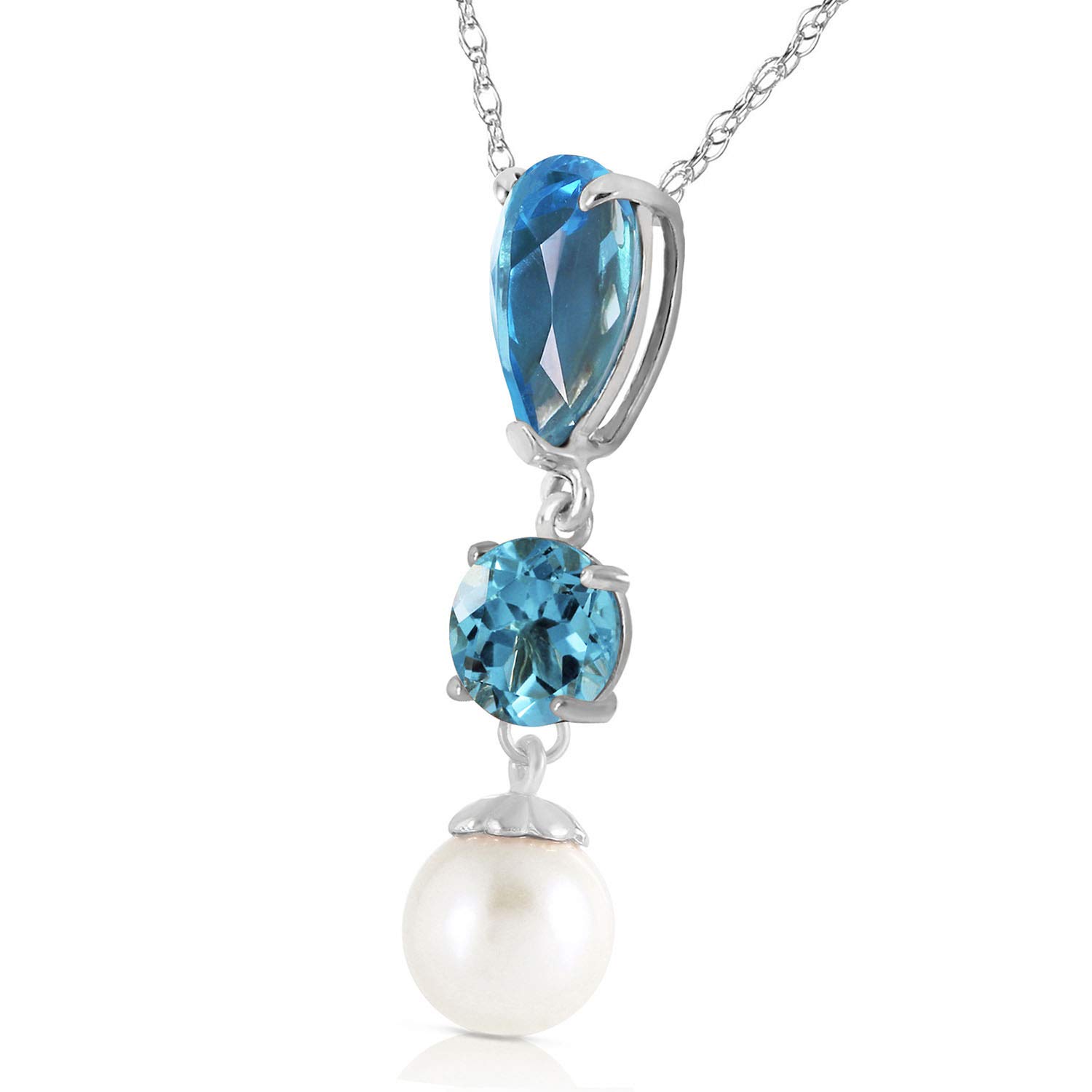 14K Yellow, White & Rose Gold Necklace with Blue Topaz & Freshwater Pearl - Elegant Jewelry for Women, Perfect for Weddings, Anniversaries & Special Occasions