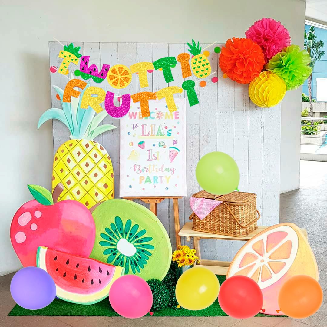 Tutti Frutti Birthday Decorations Set - 2nd Birthday Banner, Cake Topper & Fruit Balloons for Girls Boys Party Supplies | Perfect for Tropical Themed Birthday Parties, Baby Showers & Summer Celebrations