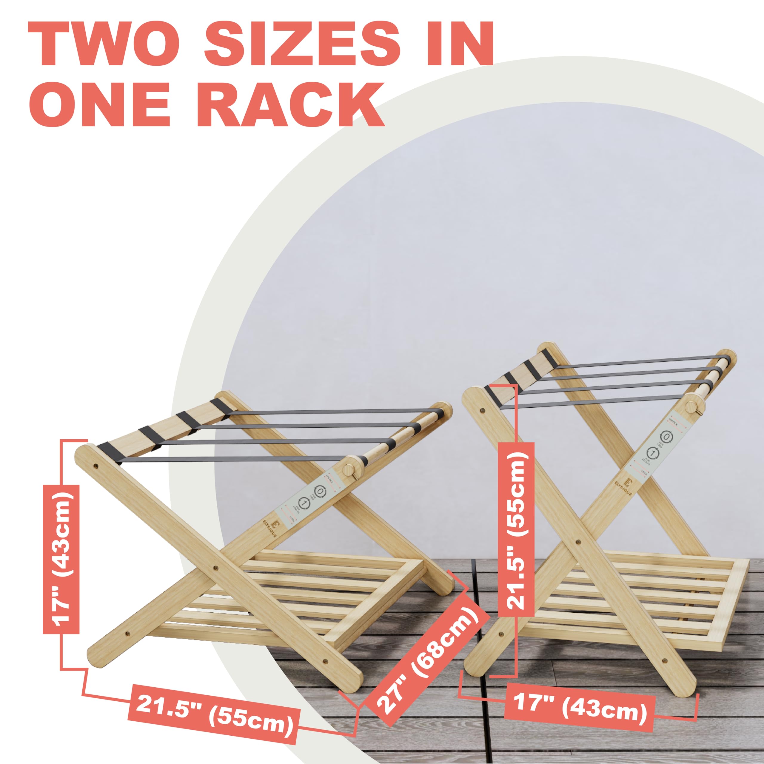 Premium Adjustable Height Luggage Rack - Durable Bamboo Suitcase Stand for Hotels, AirBnB & Guest Rooms - Holds 100 lbs, No Assembly Needed - Perfect for Travelers & Home Organization