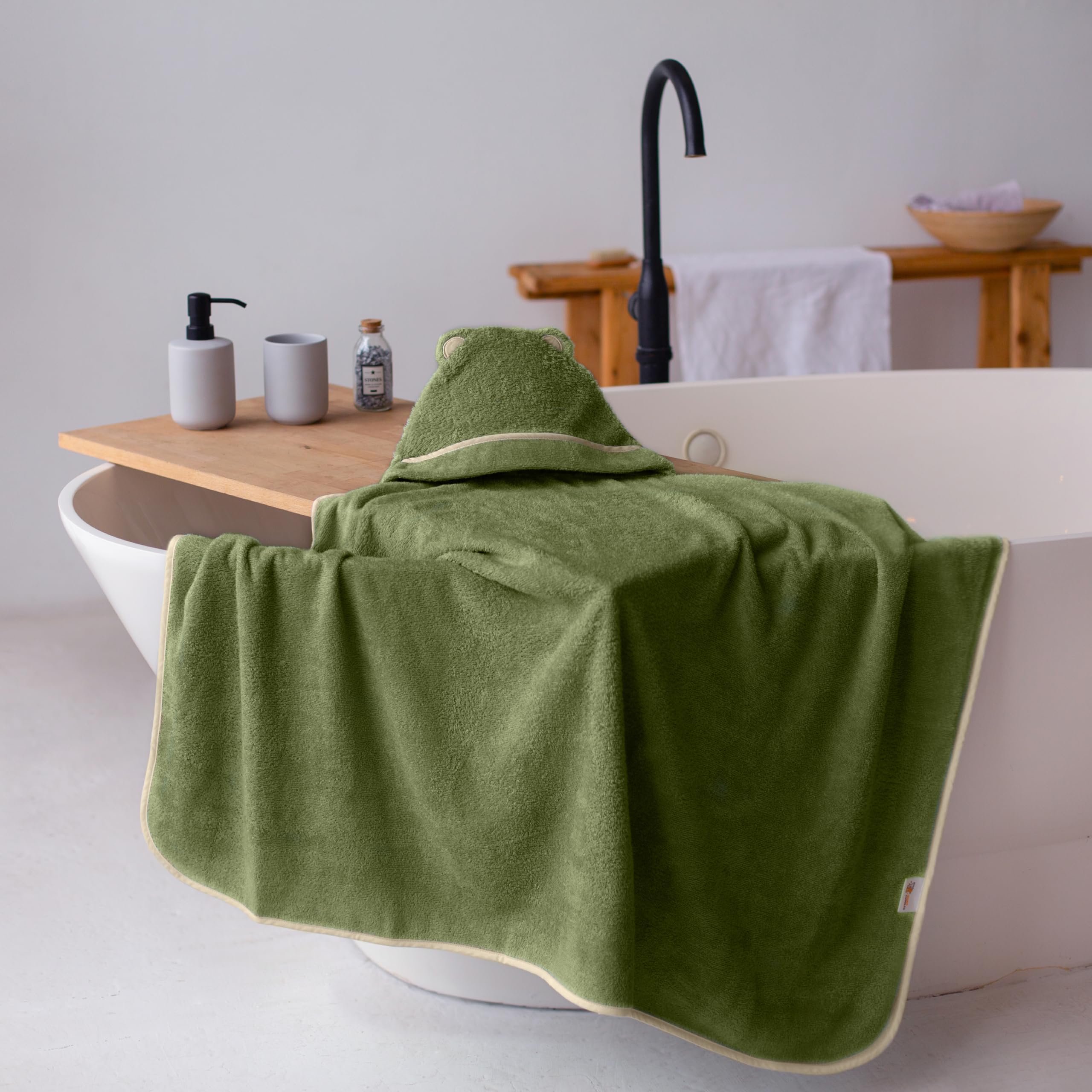 Premium Bamboo Rayon Toddler Hooded Towel - Soft & Absorbent Baby Bath Towel for Boys & Girls - Large Kids Hooded Towel for Swimming, Beach & Bath Time (Olive Green)