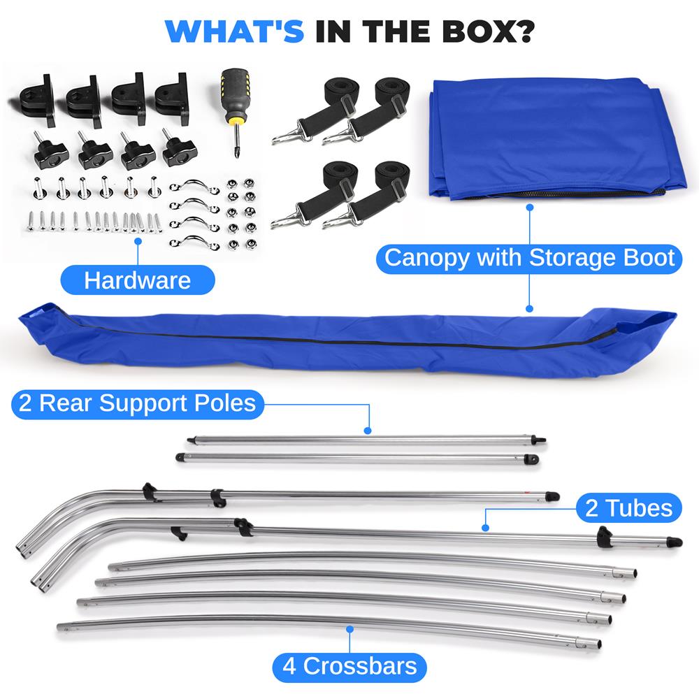 3 Bow Bimini Top - Universal Boat Canopy Shade Cover for Sun Protection - Perfect for Boating, Fishing & Water Sports