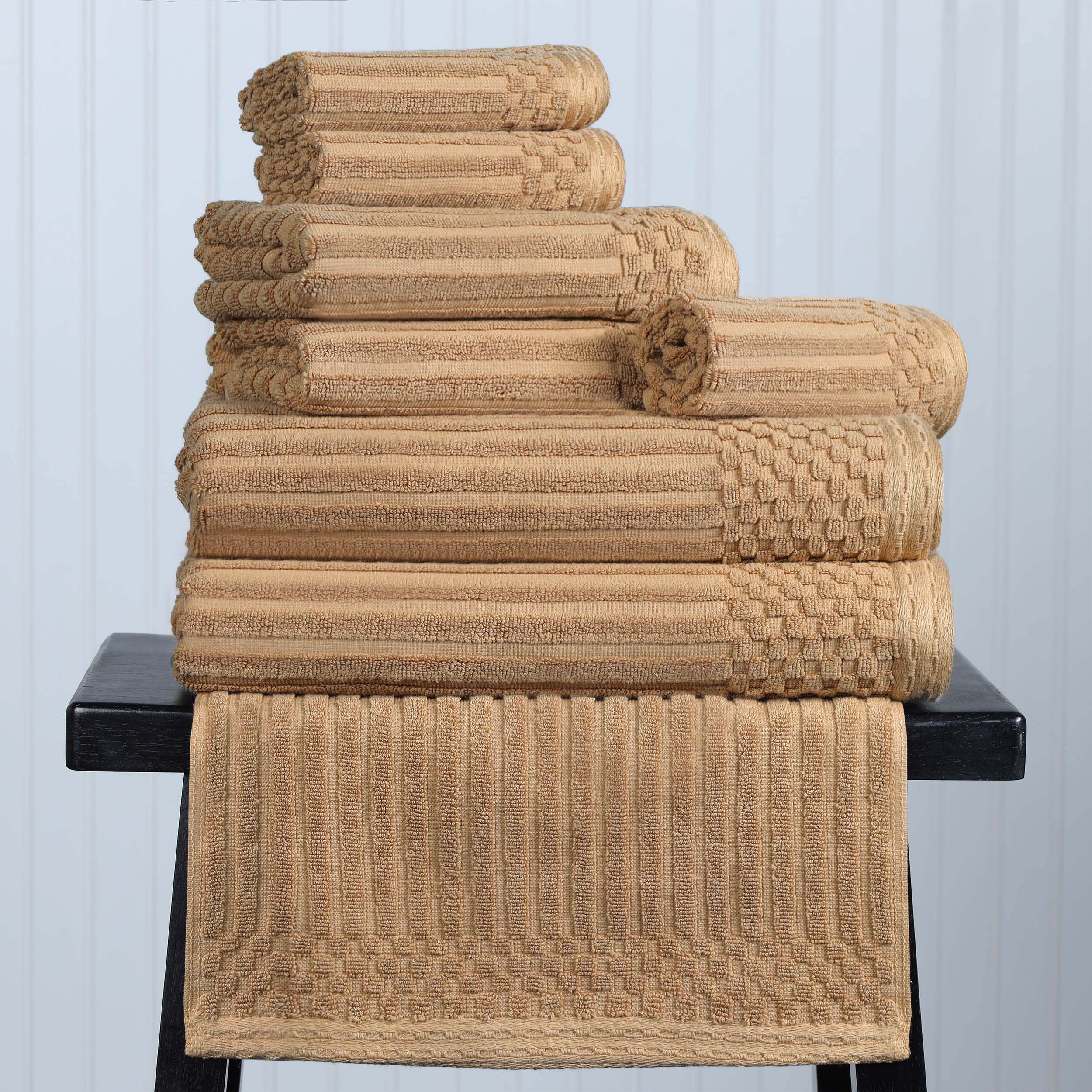 Premium 8-Piece Cotton Ribbed Towel Set - Soft, Absorbent & Medium Weight Bath Towels for Spa, Gym & Luxury Home Use