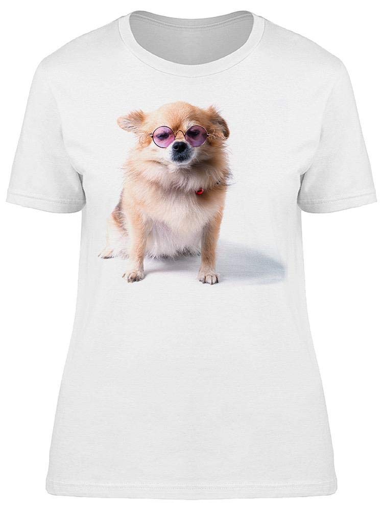 Smartprints Women's Chihuahua Wearing Cool Glasses Graphic T-Shirt | Trendy Casual Tee for Dog Lovers | Perfect for Everyday Wear, Outings & Gifts