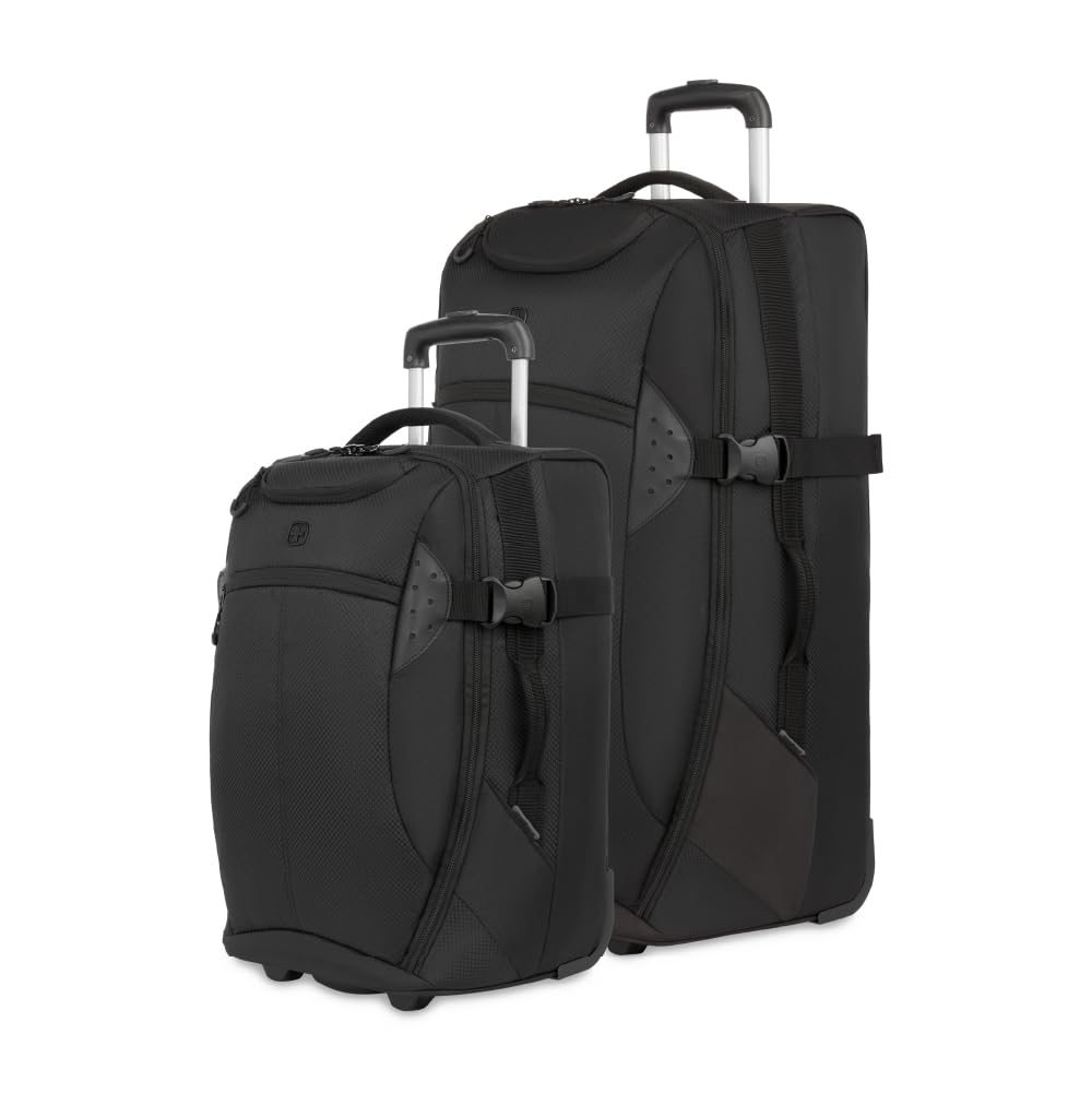 SwissGear Apex Exec 8-Day Wheeled Rolling Duffel Bag - Soft-Shell Expandable Luggage for Men & Women - Blue/Green - Perfect for Business Travel & Weekend Getaways